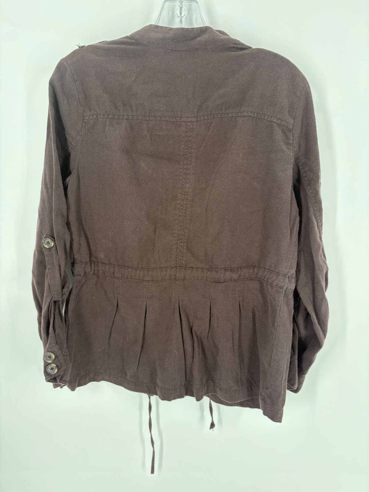 Hot Cotton Brown Utility Jacket Womens Small Button Front Drawstring - Thumbnail 2