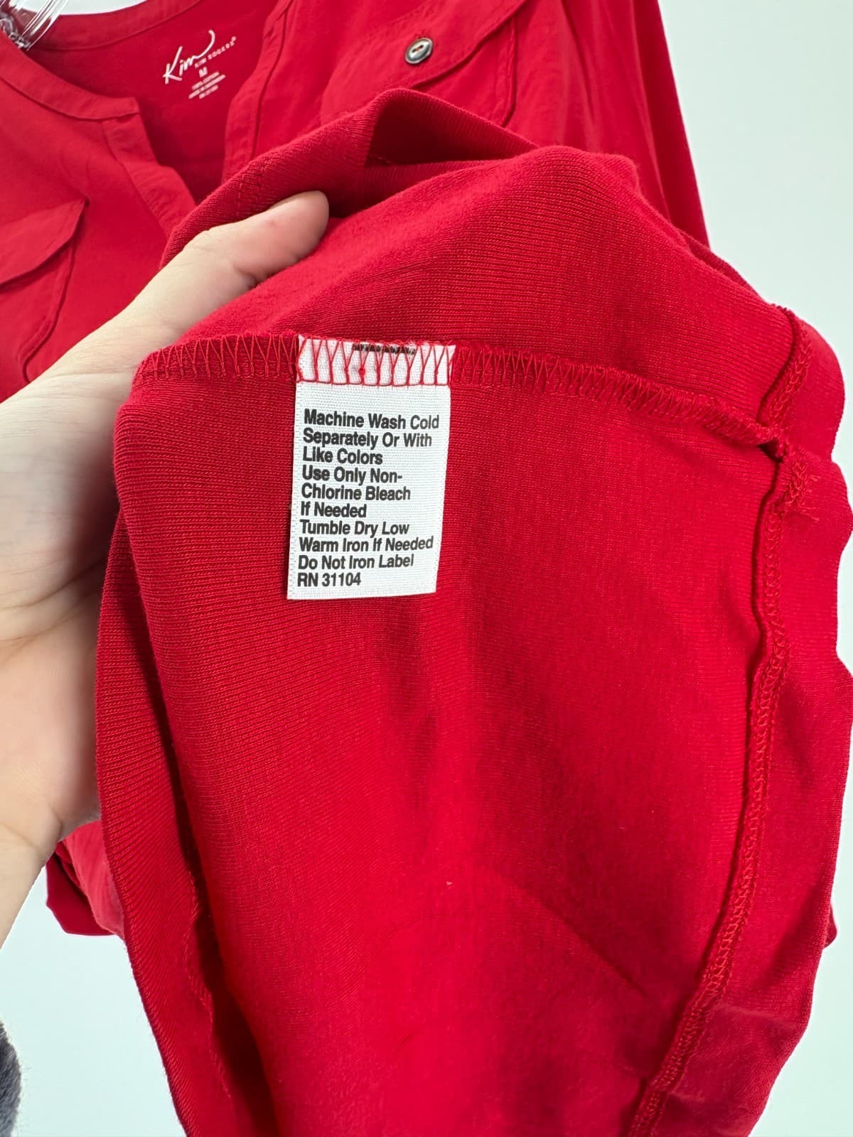 Kim Rogers NWT Red Henley Shirt Size M Long Sleeve 100% Cotton - Thumbnail 5