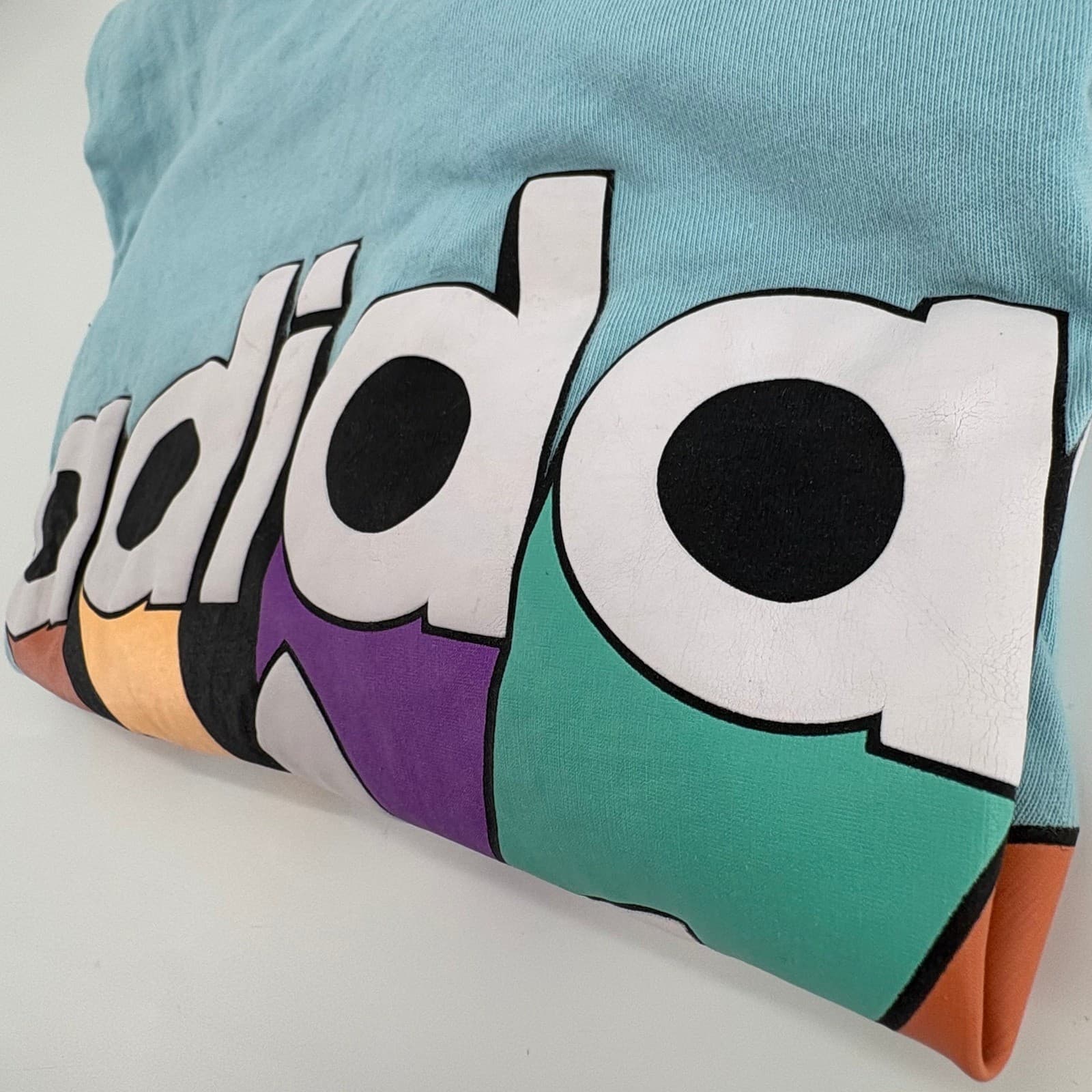 Adidas Womens XL Blue T Shirt Colorful Logo Short Sleeve Casual Top - Thumbnail 6