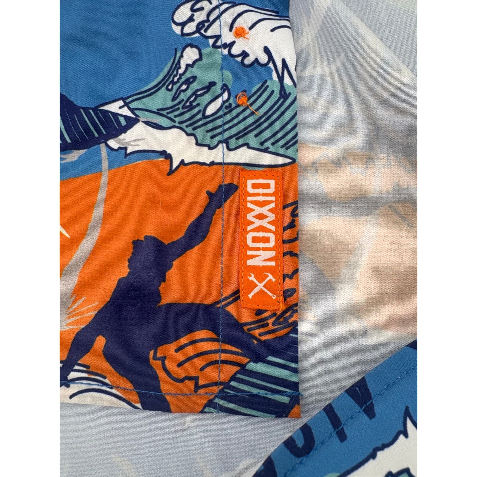 Dixxon Flannel Company Mens Aloha Shirt Surfer Wave Graphic Blue Orange M - Thumbnail 7