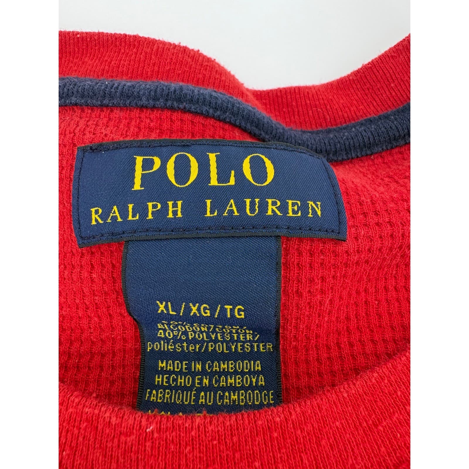 Polo Ralph Lauren Mens Red Waffle Knit Long Sleeve Crew Neck T Shirt XL - Thumbnail 4
