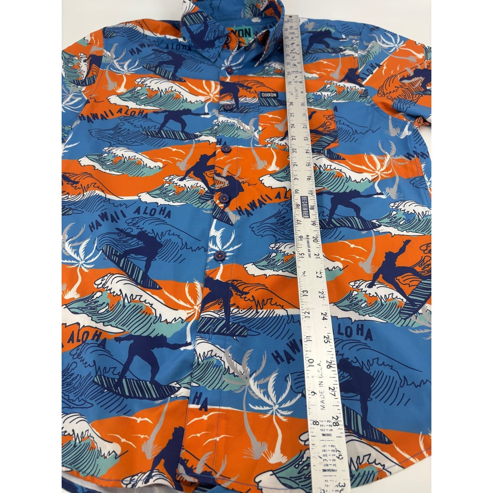 Dixxon Flannel Company Mens Aloha Shirt Surfer Wave Graphic Blue Orange M - Thumbnail 10