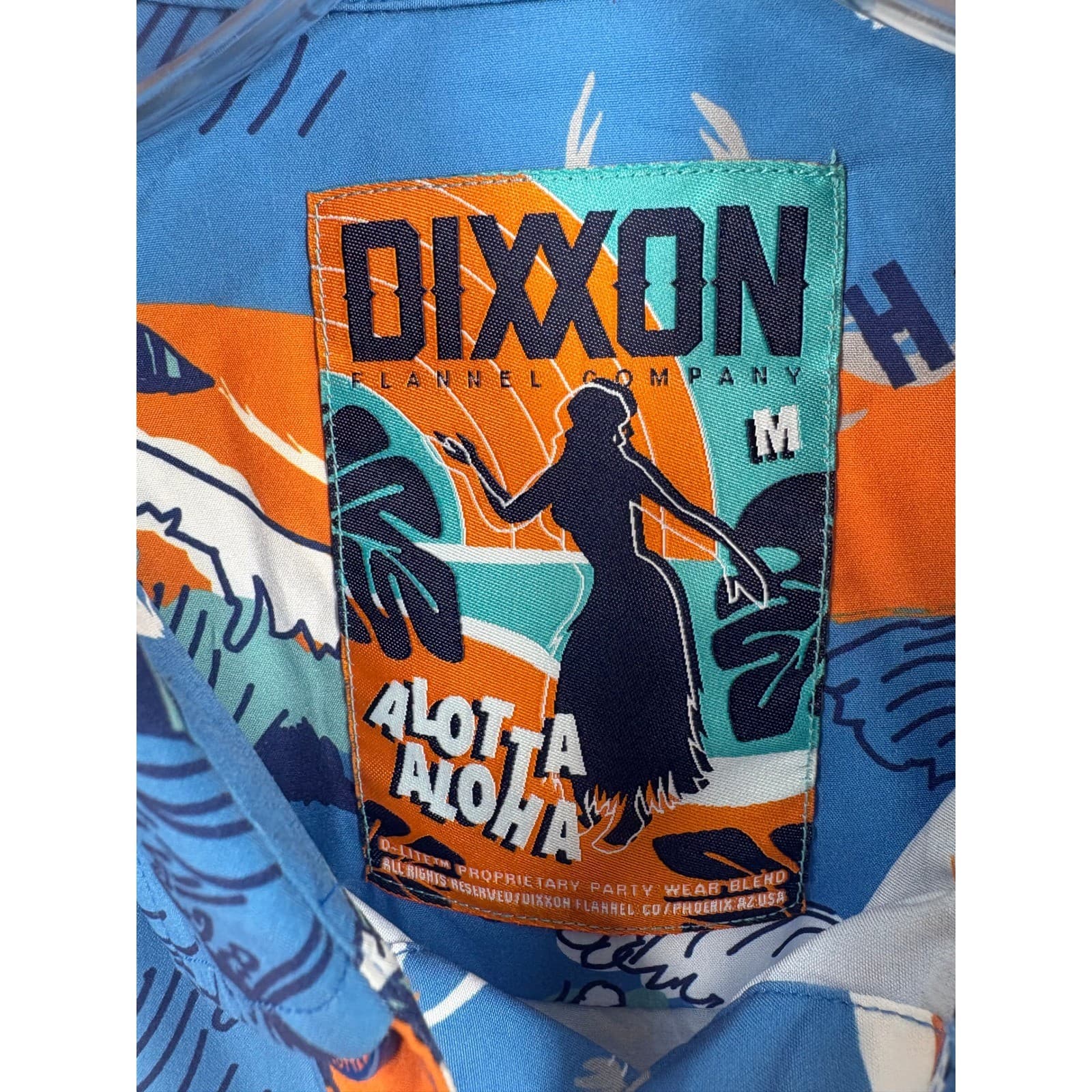 Dixxon Flannel Company Mens Aloha Shirt Surfer Wave Graphic Blue Orange M - Thumbnail 2