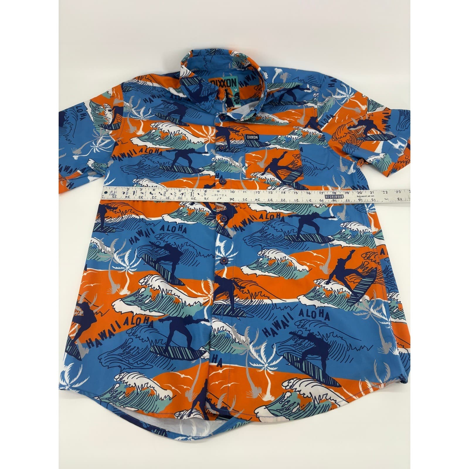 Dixxon Flannel Company Mens Aloha Shirt Surfer Wave Graphic Blue Orange M - Thumbnail 8