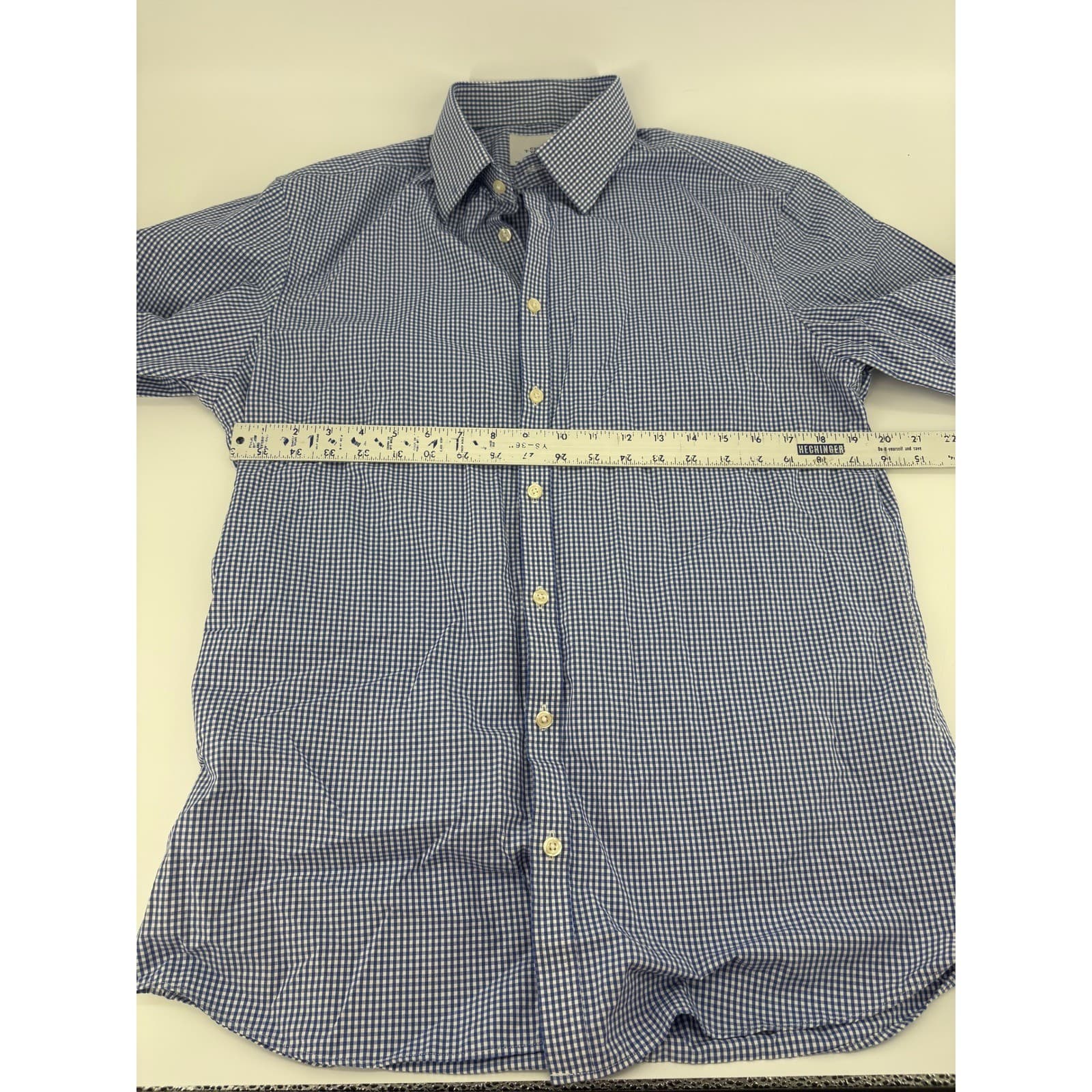 Charles Tyrwhitt Blue Gingham Check Extra Slim Fit Dress Shirt 16 1/2 33 - Thumbnail 4