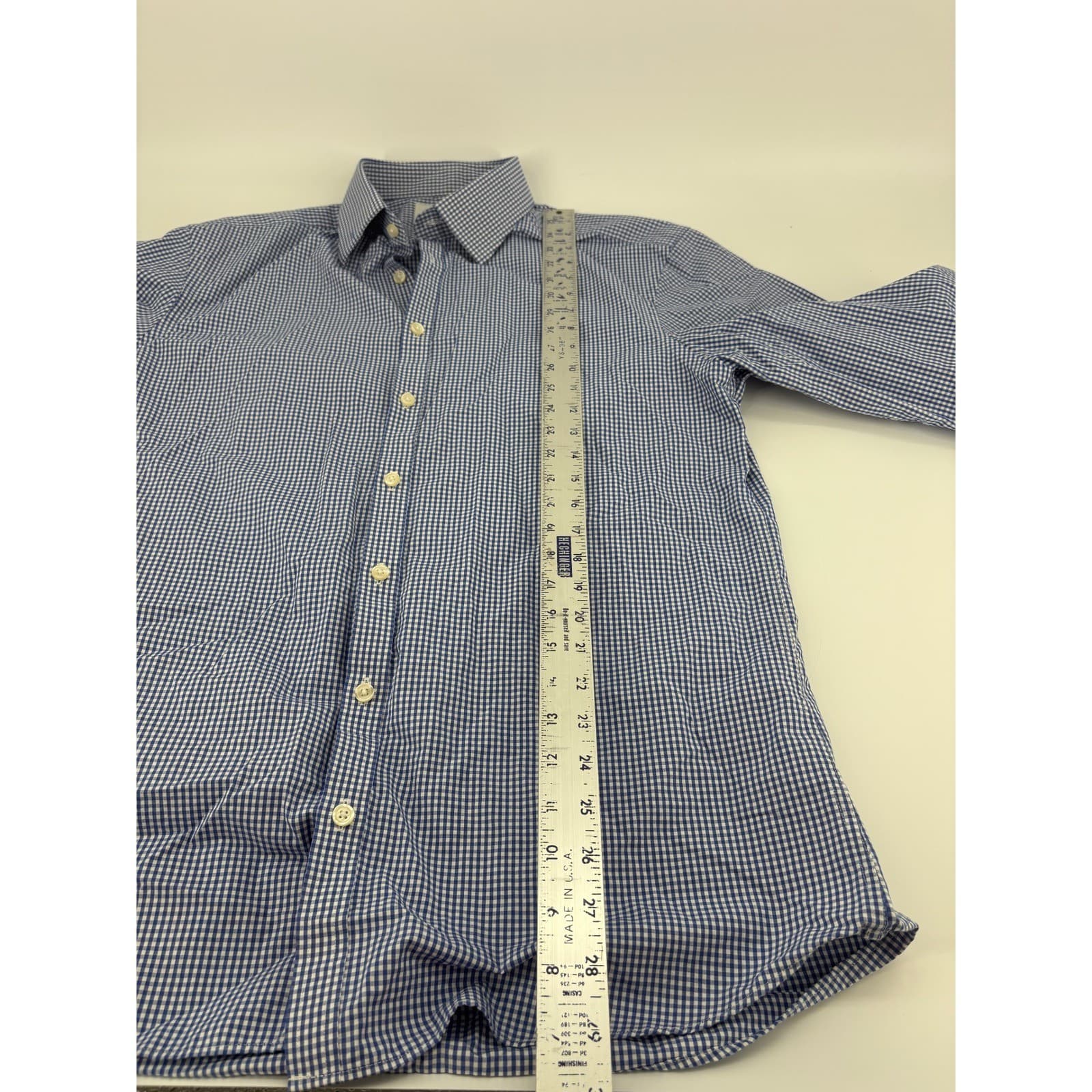 Charles Tyrwhitt Blue Gingham Check Extra Slim Fit Dress Shirt 16 1/2 33 - Thumbnail 6