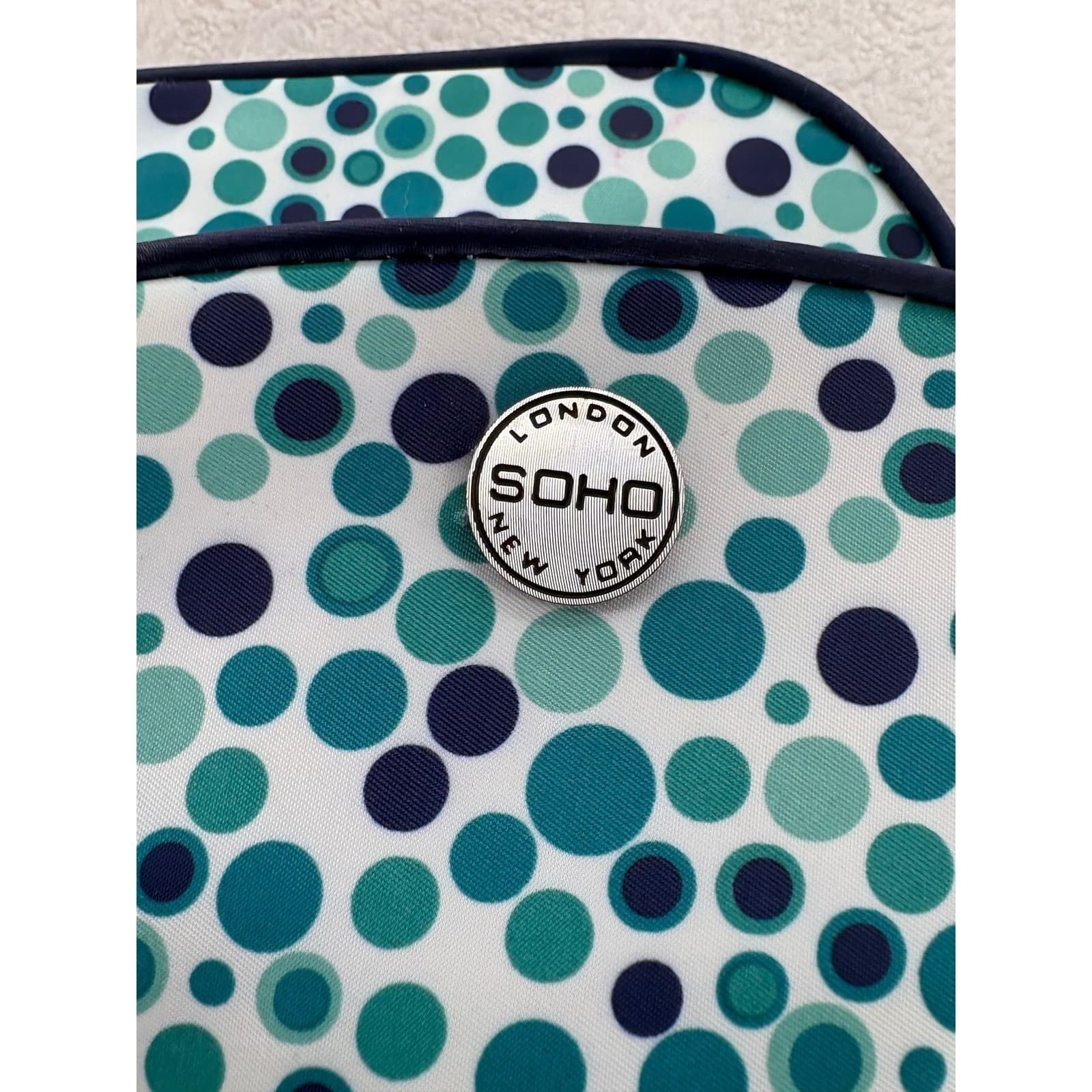London Soho New York Cosmetic Bag Womens OS Makeup Pouch Teal Polka Dot 2pc Set - Thumbnail 6
