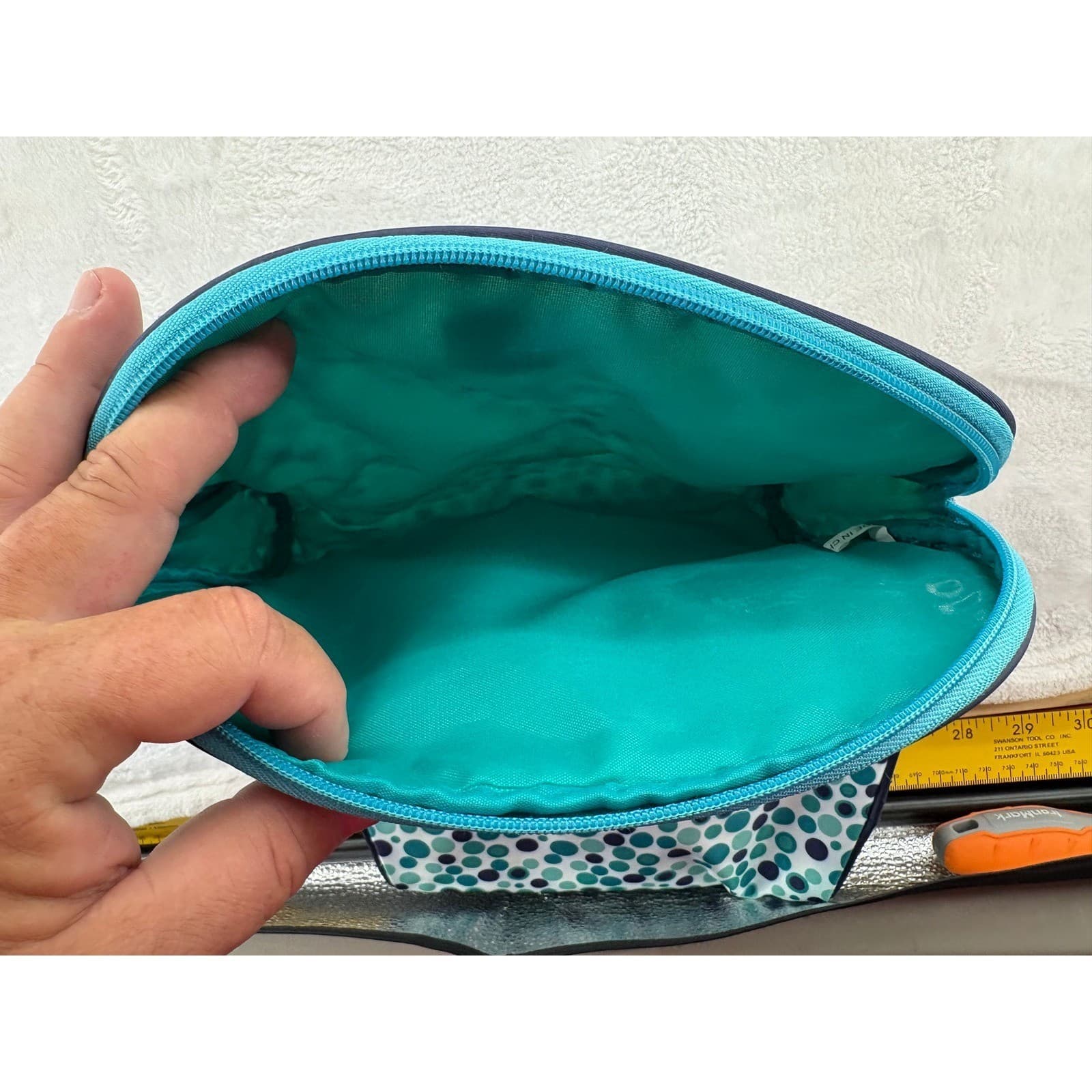 London Soho New York Cosmetic Bag Womens OS Makeup Pouch Teal Polka Dot 2pc Set - Thumbnail 5