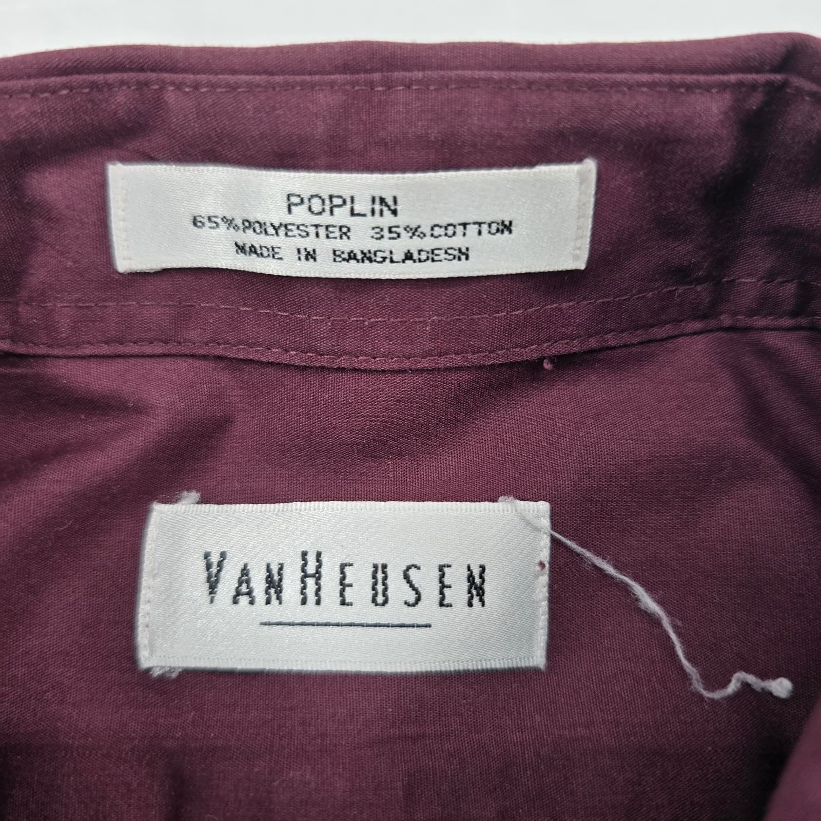 Van Heusen Dress Shirt Mens 17 34/35 Button Down Maroon Poplin Long Sleeve - Thumbnail 3