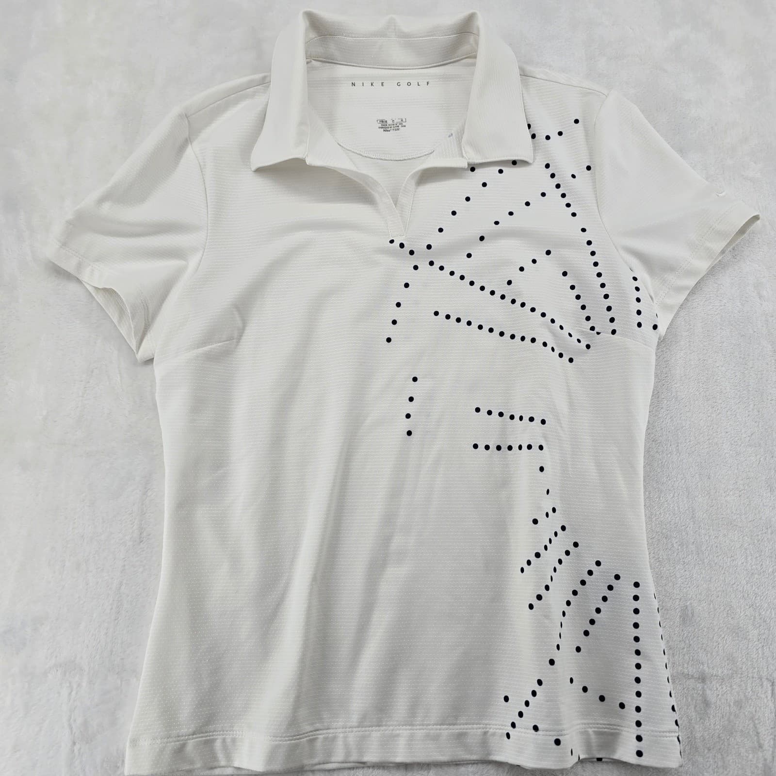 Nike Golf Polo Shirt Mens M Short Sleeve White Black Polka Dot Dri-FIT
