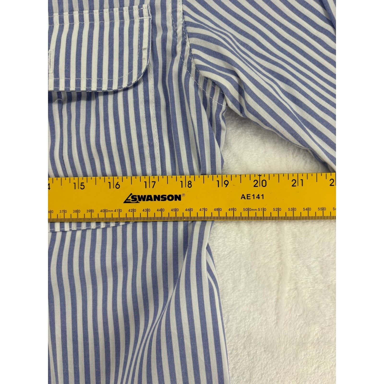 John Blair Shirt Mens M Button Down Blue White Striped Short Sleeve Epaulette - Thumbnail 3