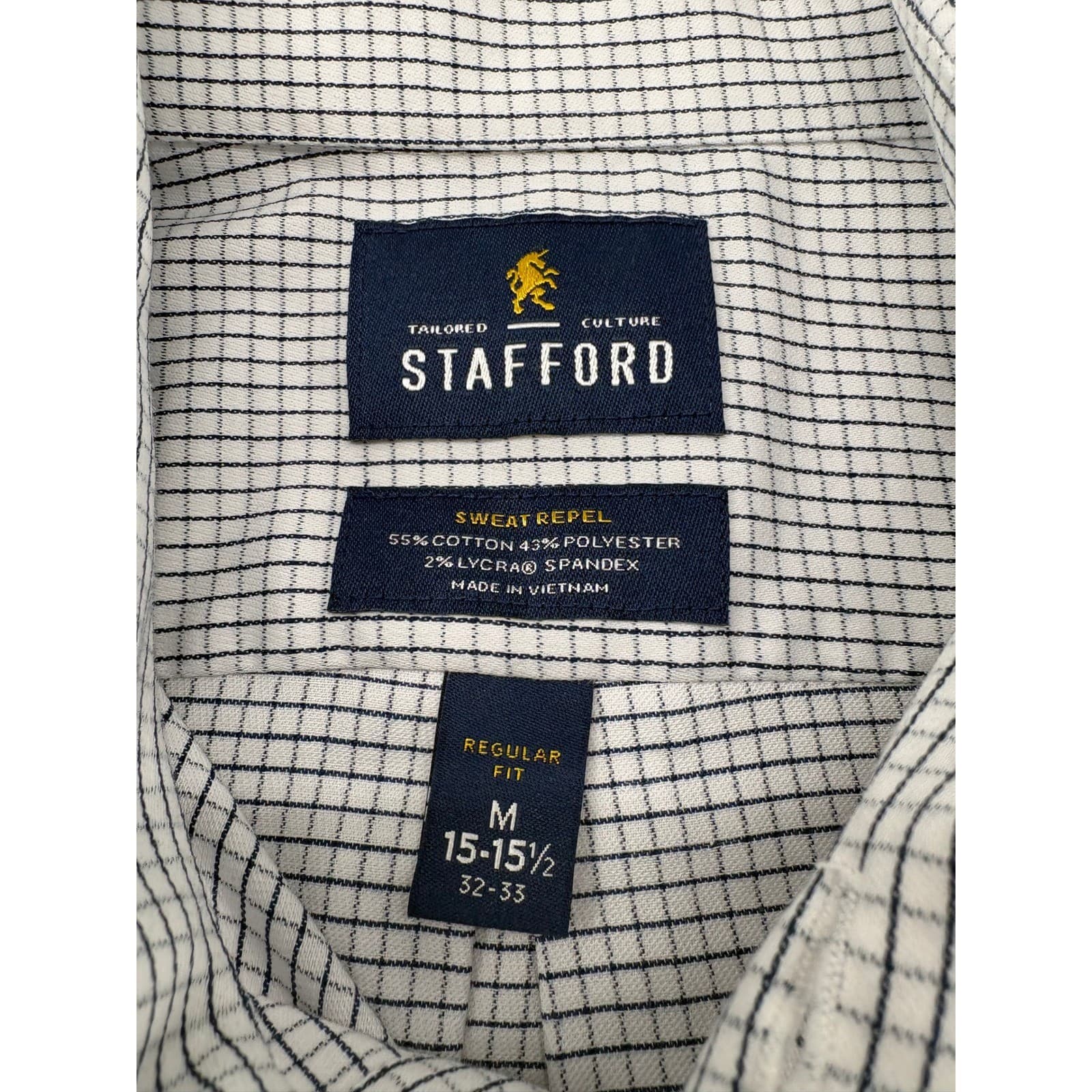 Stafford Button Down Mens M Shirt White Blue Check Tailored Culture Sweat Repel - Thumbnail 2