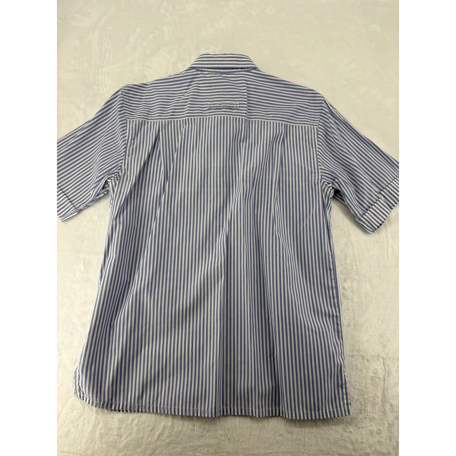 John Blair Shirt Mens M Button Down Blue White Striped Short Sleeve Epaulette - Thumbnail 5