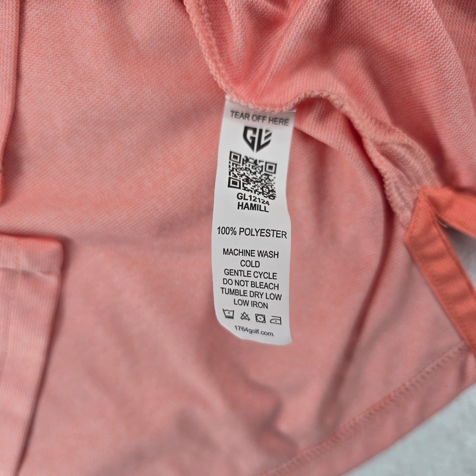 Graham Luxe Hamill Mens M Polo Shirt Coral Pink Short Sleeve Golf Performance - Thumbnail 3