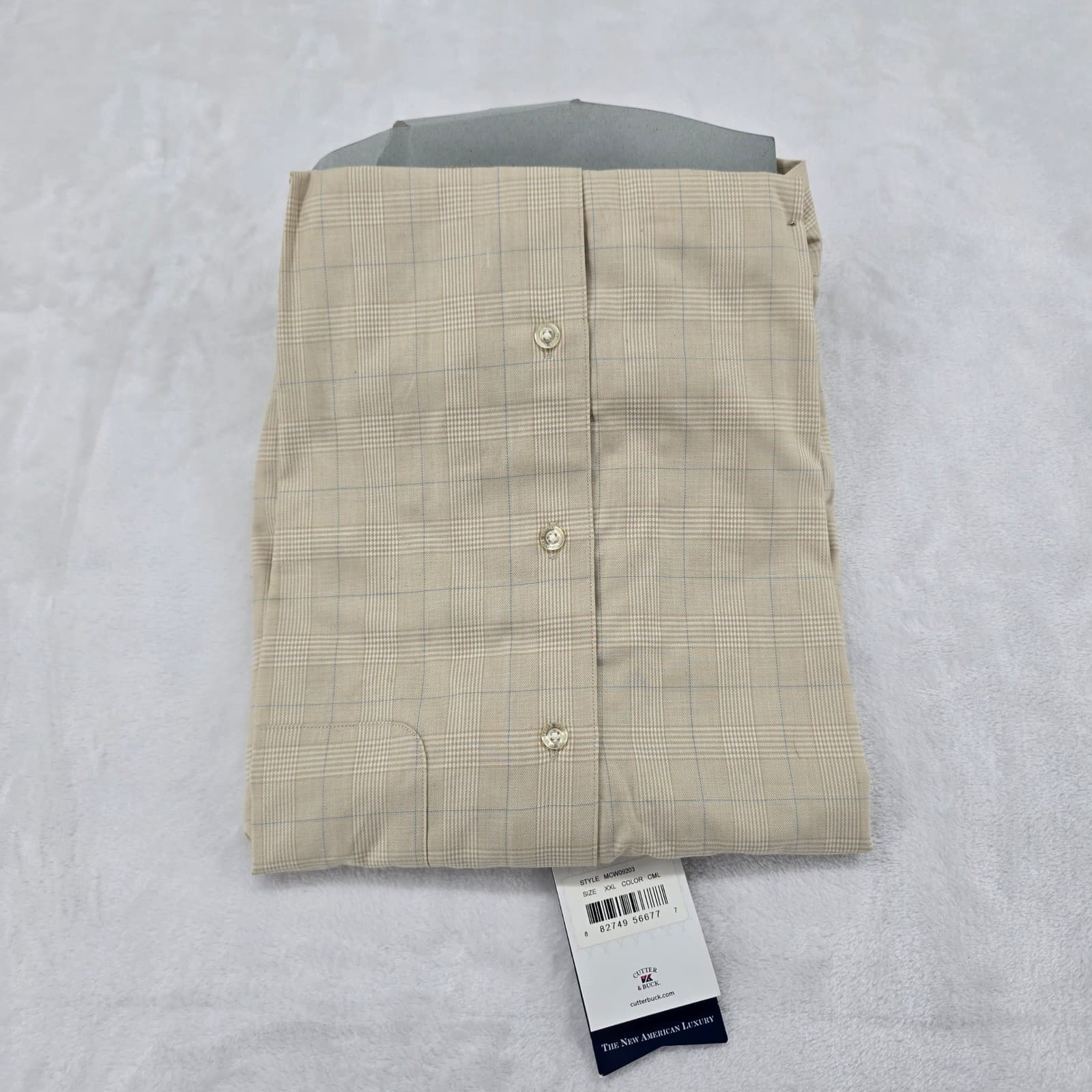 Cutter & Buck Button Down Mens XXL Shirt Camel Plaid MCW09203 Performance New - Thumbnail 4
