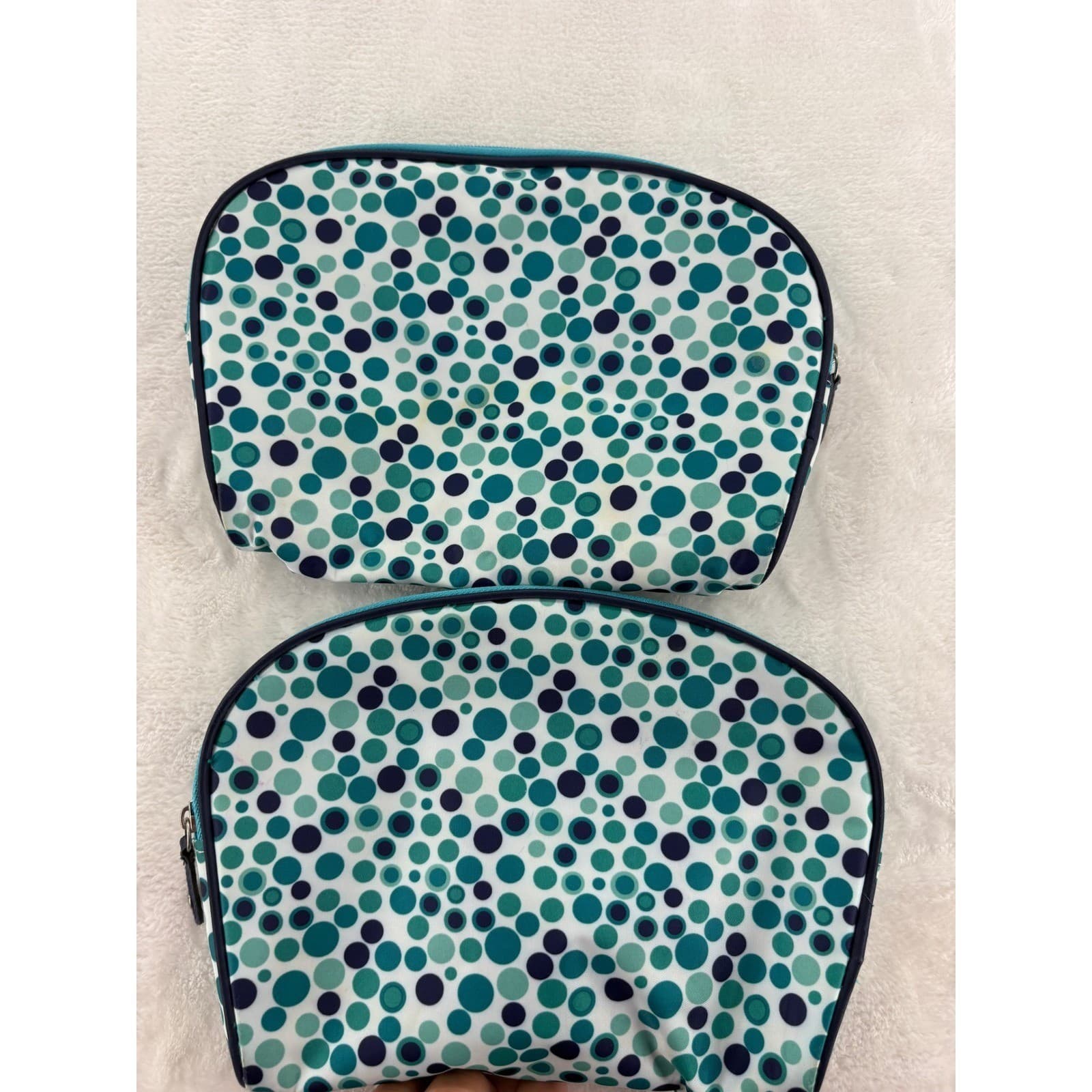 London Soho New York Cosmetic Bag Womens OS Makeup Pouch Teal Polka Dot 2pc Set - Thumbnail 3