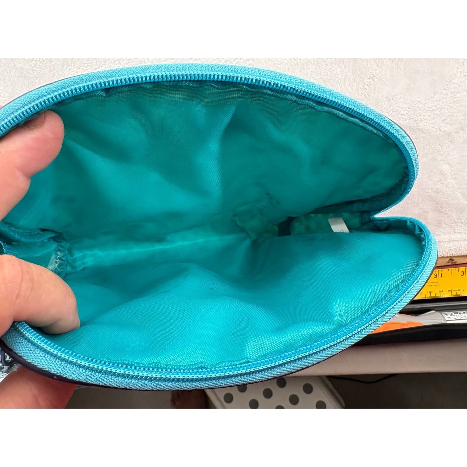 London Soho New York Cosmetic Bag Womens OS Makeup Pouch Teal Polka Dot 2pc Set - Thumbnail 4
