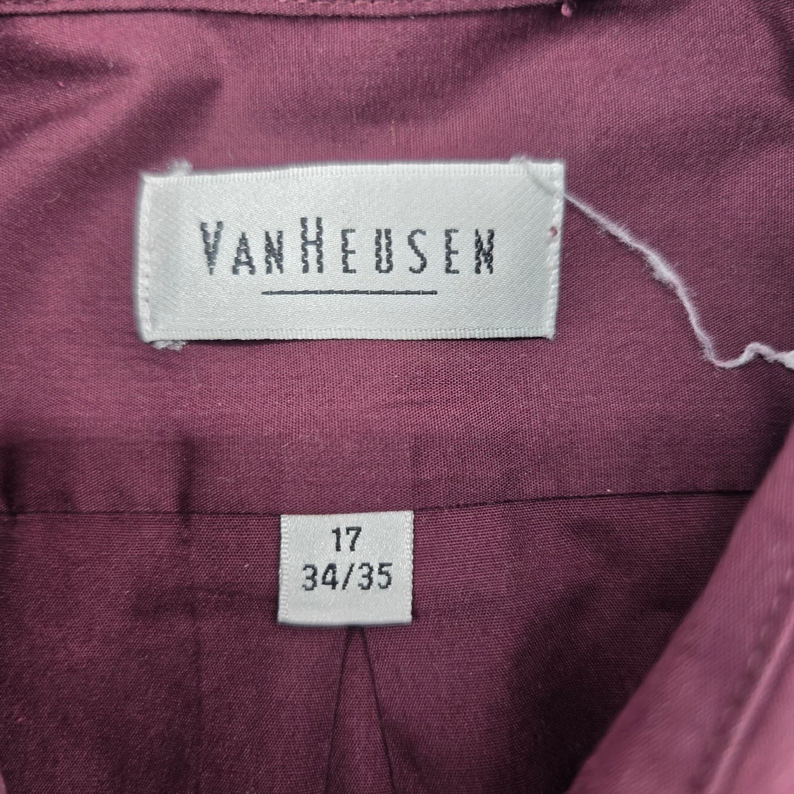 Van Heusen Dress Shirt Mens 17 34/35 Button Down Maroon Poplin Long Sleeve - Thumbnail 2