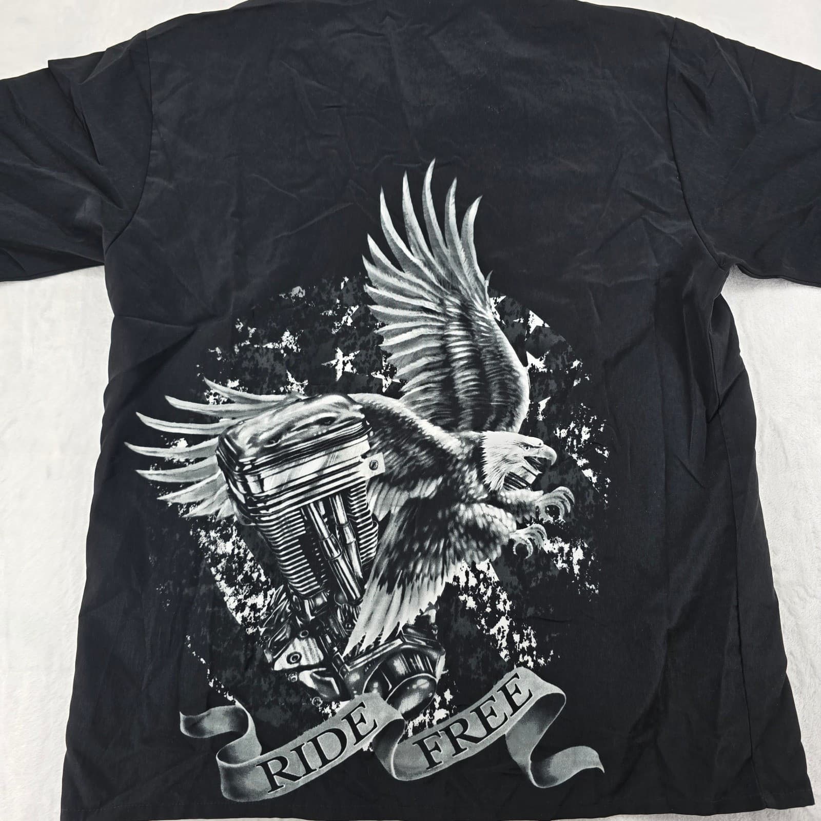 Sapphire Lounge Shirt Mens XL Button Down Black Ride Free Eagle Biker Graphic - Thumbnail 7