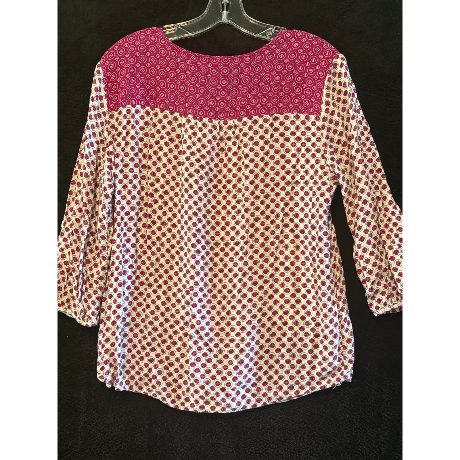 Laura Scott Womens Top L Large Pink White Floral Print 3/4 Sleeve Blouse - Thumbnail 6