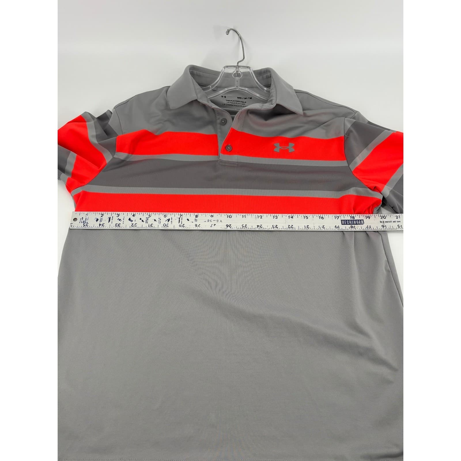 Under Armour Mens Playoff Polo Shirt Medium Gray Red Striped Golf - Thumbnail 5