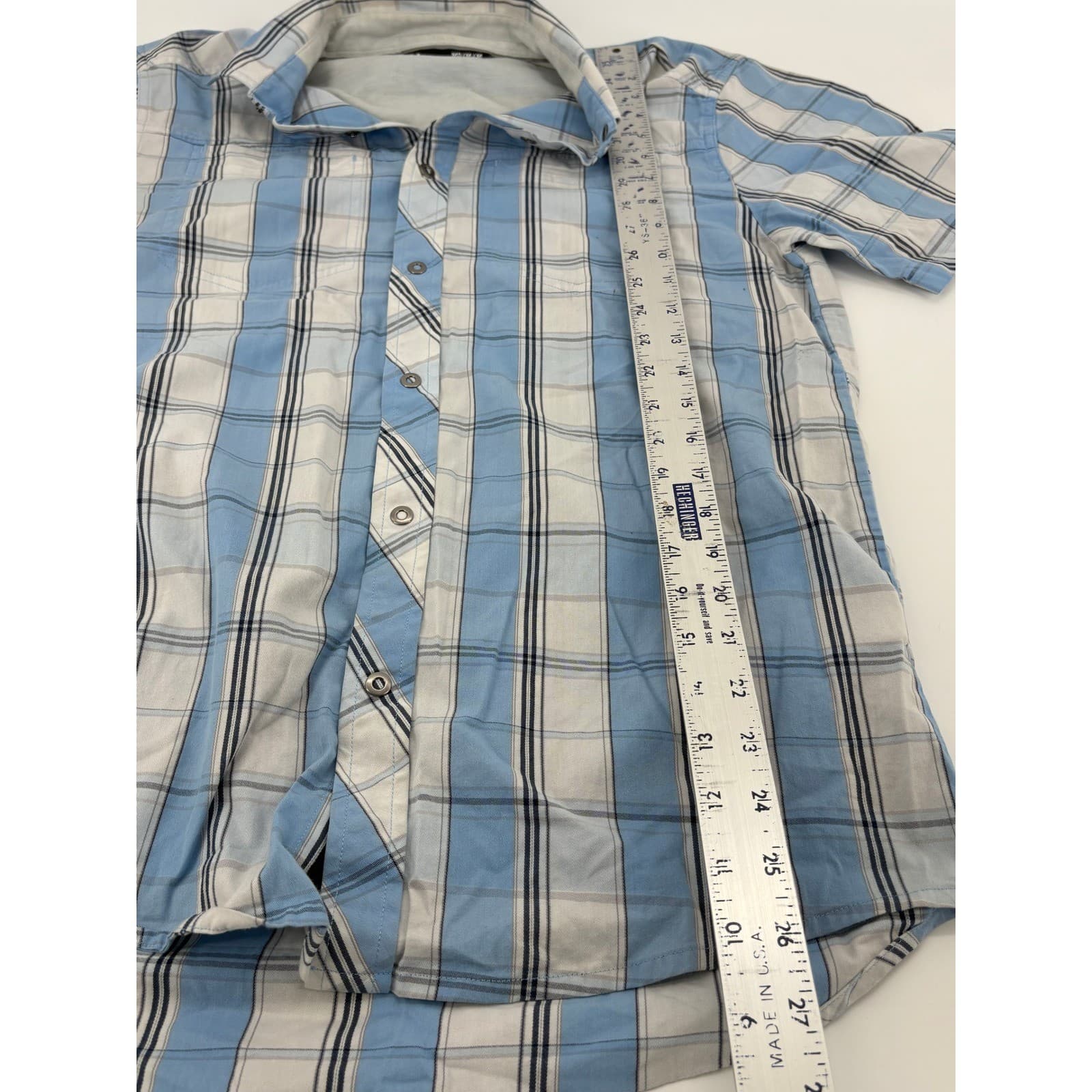 Under Armour Mens Medium Blue Plaid Button Down Short Sleeve Fitted Shirt - Thumbnail 6