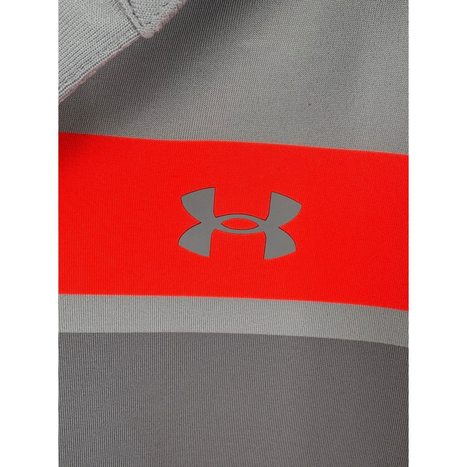Under Armour Mens Playoff Polo Shirt Medium Gray Red Striped Golf - Thumbnail 3