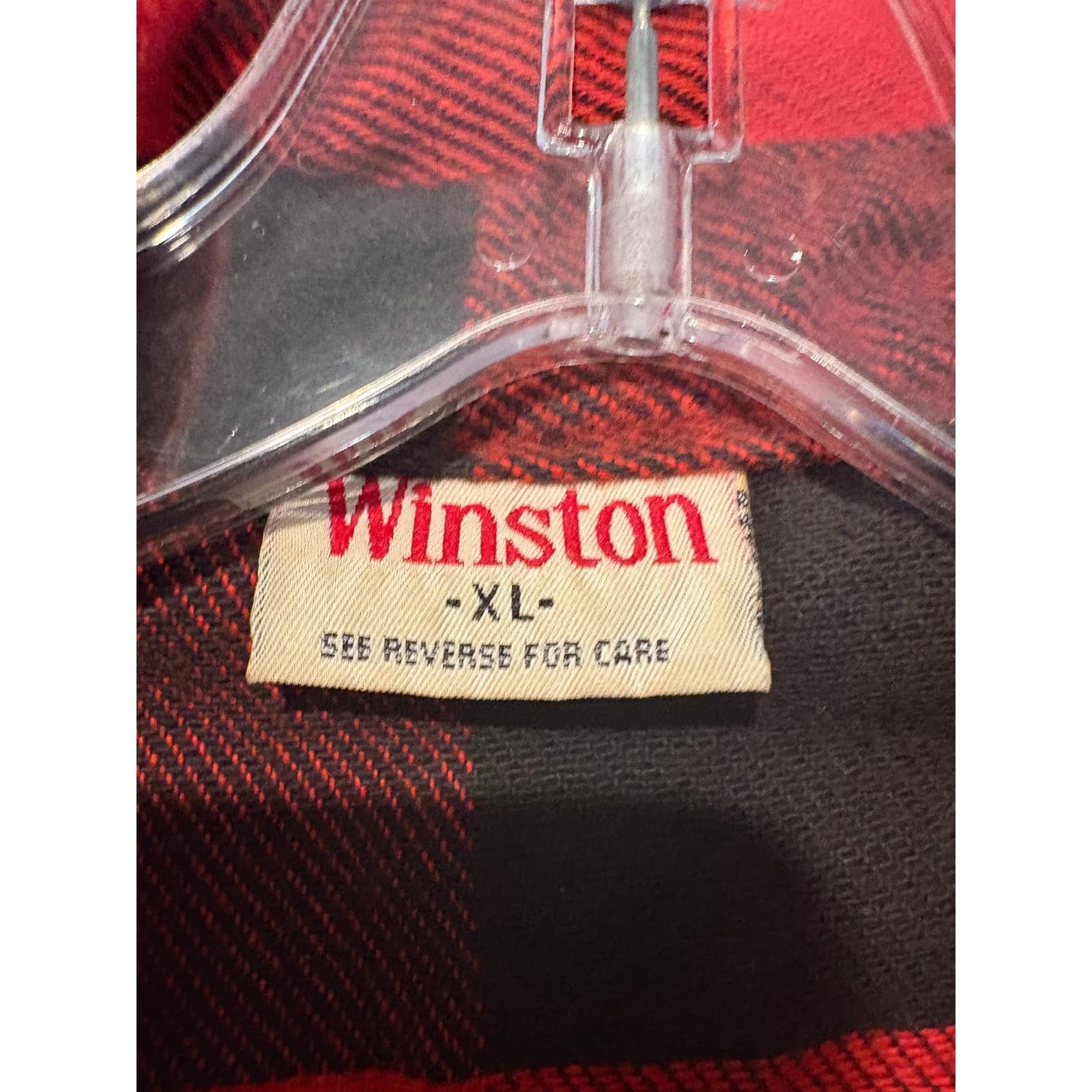 Mens Winston XL Red Black Buffalo Plaid Flannel Shirt Button Up Long Sleeve - Thumbnail 2