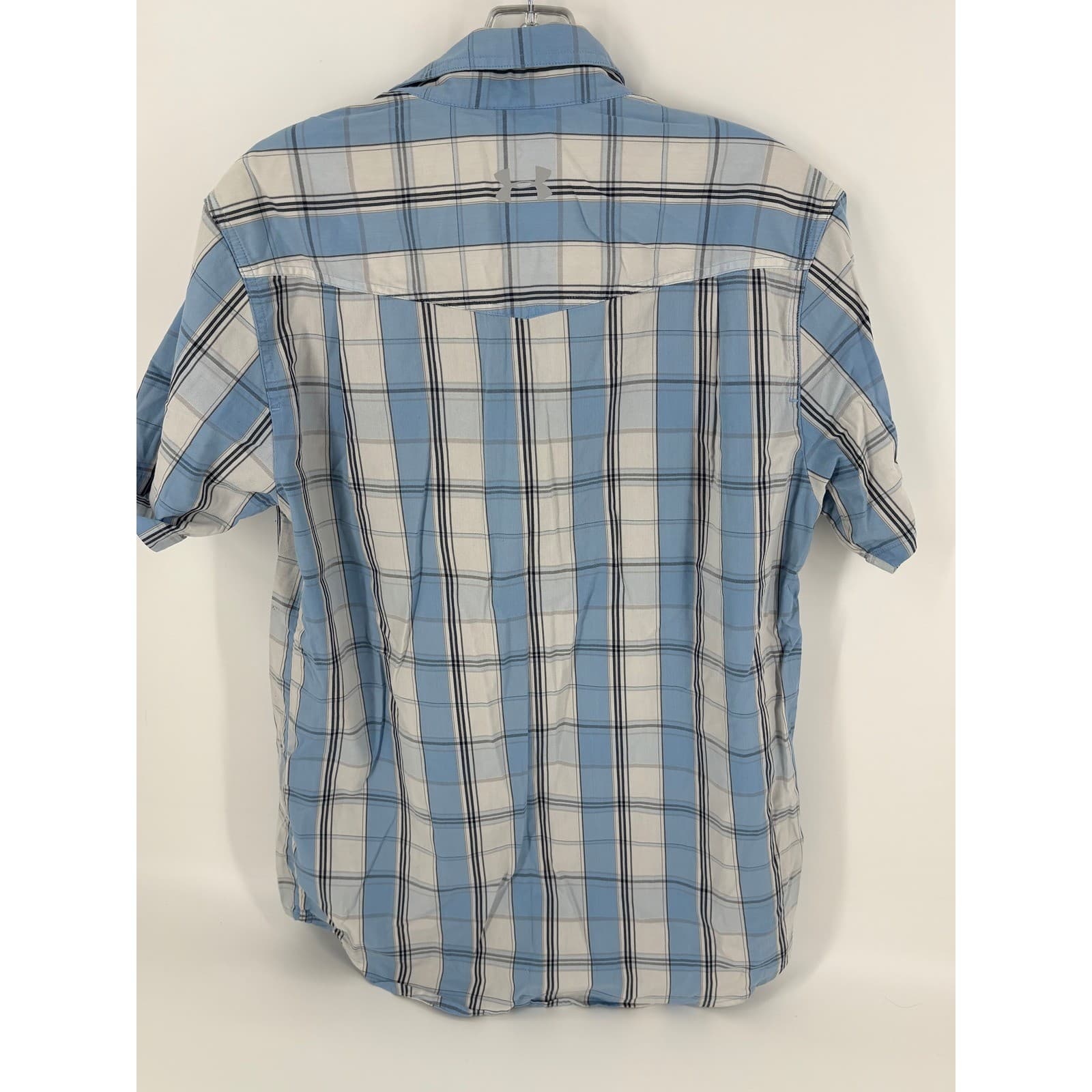 Under Armour Mens Medium Blue Plaid Button Down Short Sleeve Fitted Shirt - Thumbnail 4