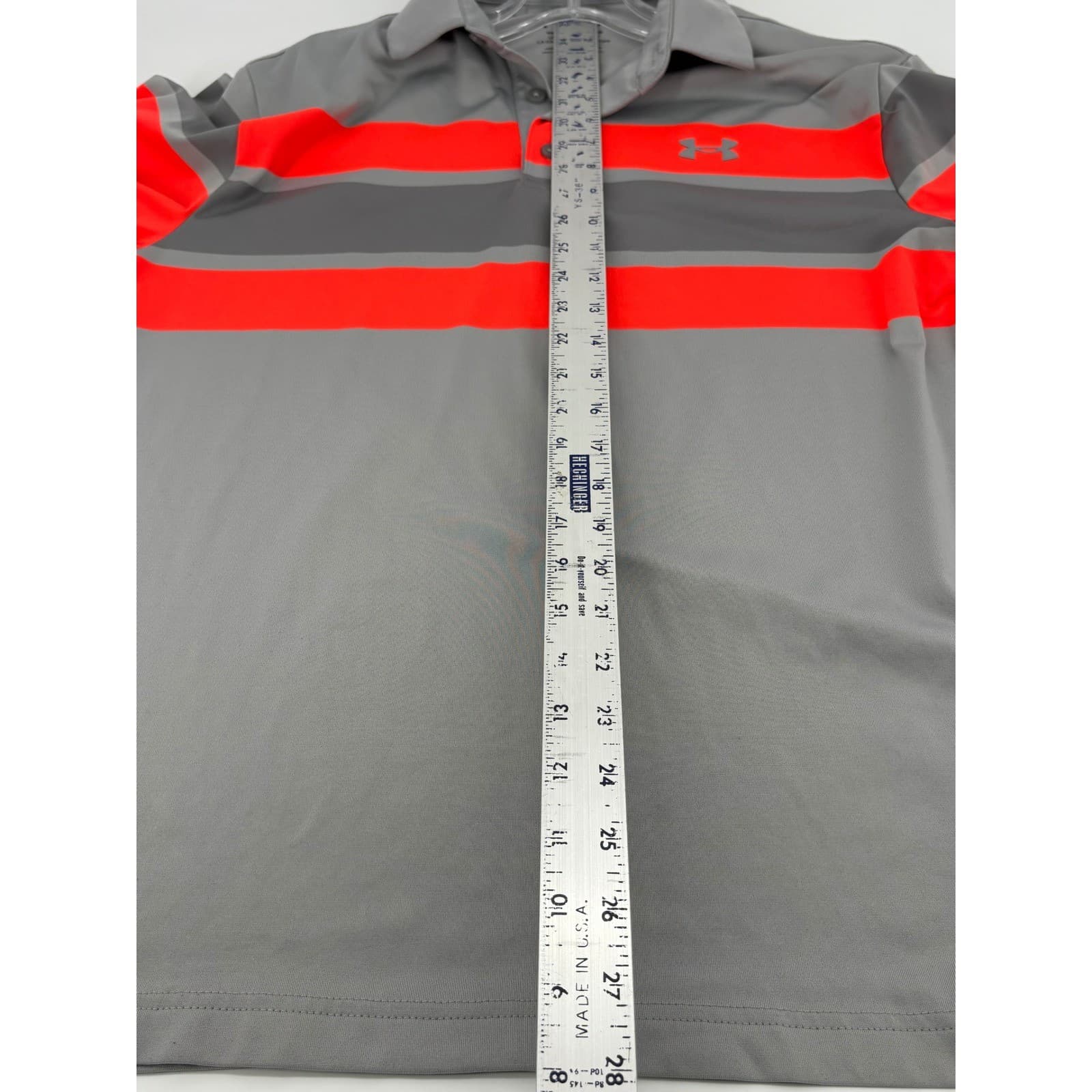 Under Armour Mens Playoff Polo Shirt Medium Gray Red Striped Golf - Thumbnail 6