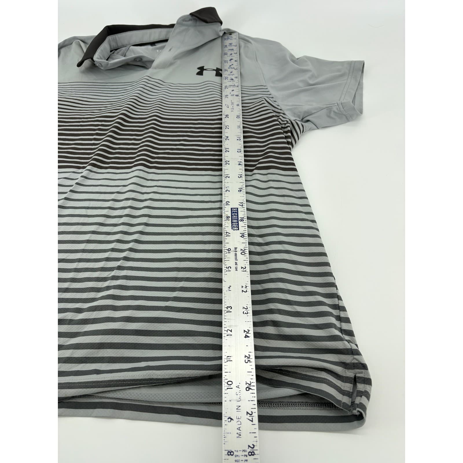 Under Armour Mens Striped Golf Polo Shirt HeatGear Gray Black Medium - Thumbnail 6