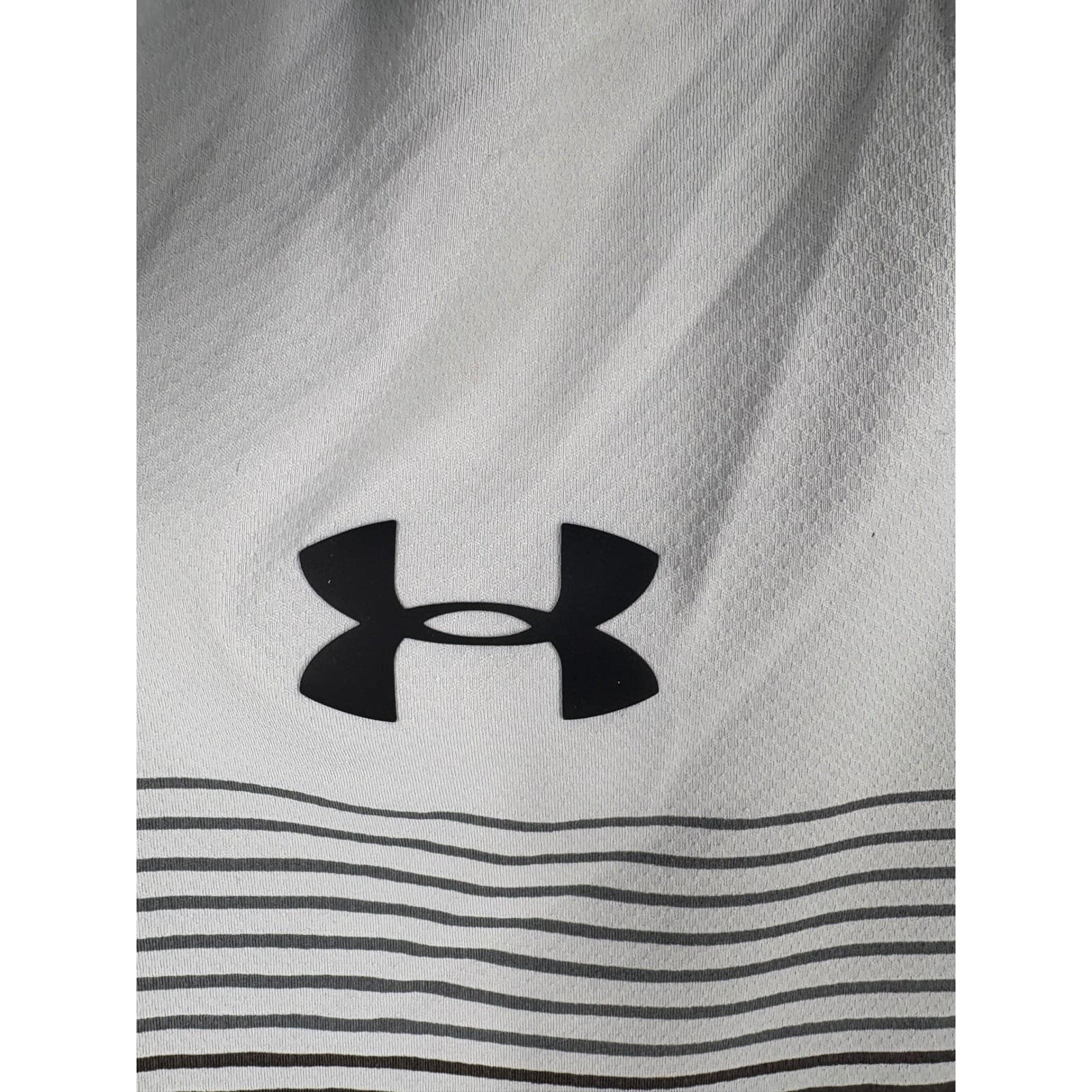 Under Armour Mens Striped Golf Polo Shirt HeatGear Gray Black Medium - Thumbnail 3