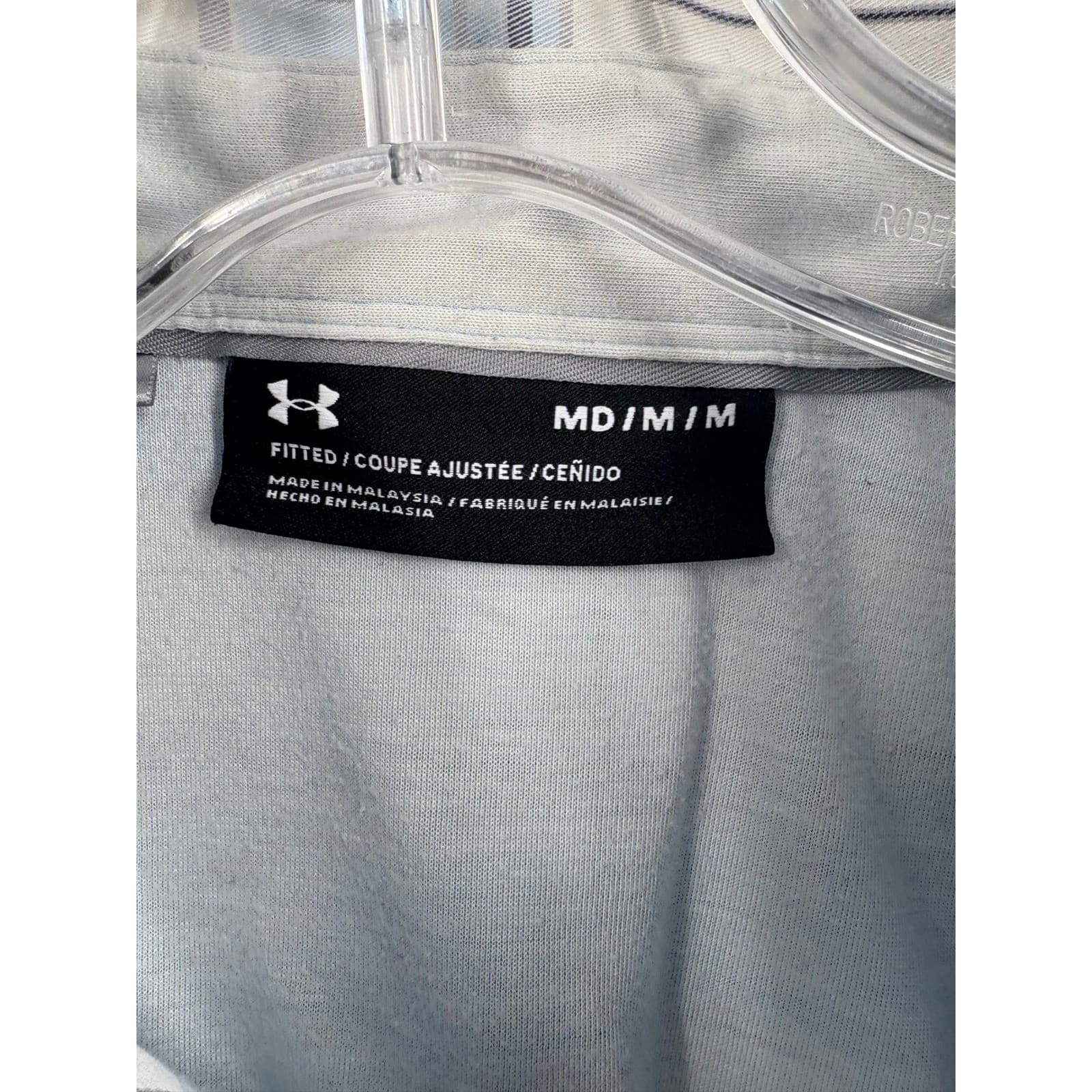 Under Armour Mens Medium Blue Plaid Button Down Short Sleeve Fitted Shirt - Thumbnail 2