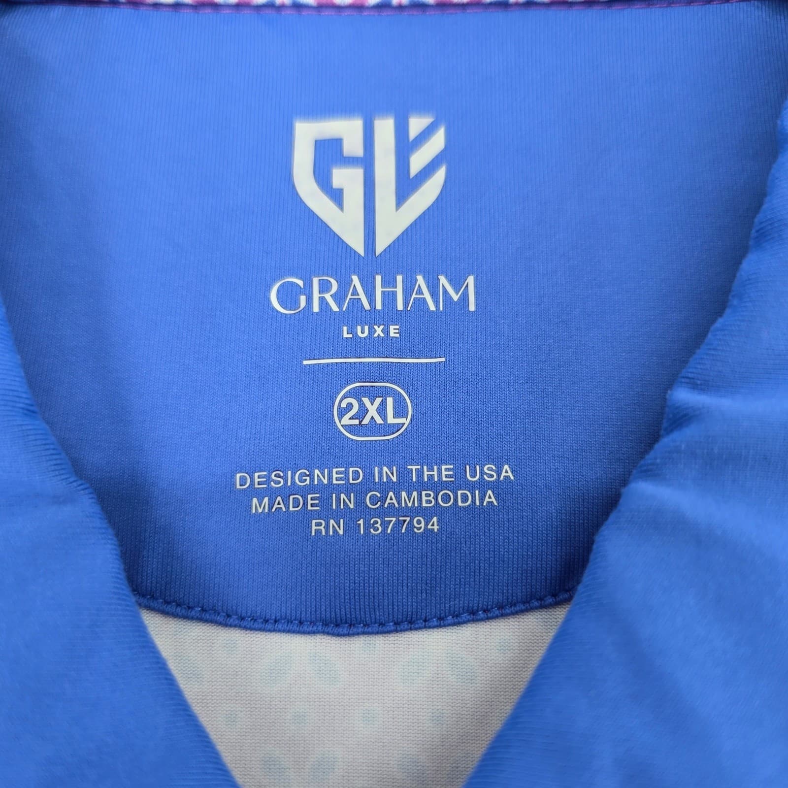Graham Luxe Polo Mens 2XL Polo Purple Floral Leighton Performance Golf Shirt NW - Thumbnail 2