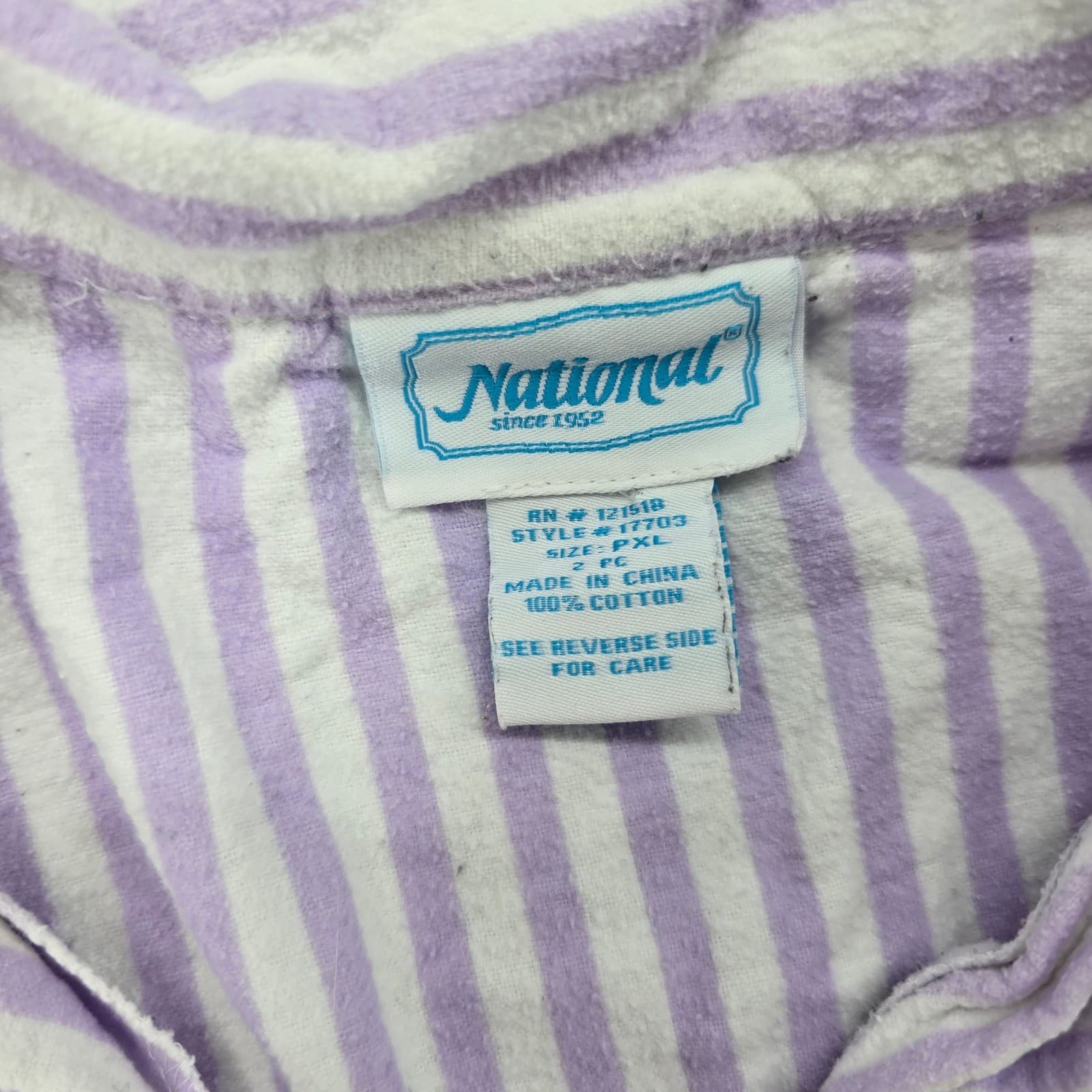 National Pajama Set Womens PXL Pajama Set Purple Stripe Cotton Flannel 17703 - Thumbnail 2