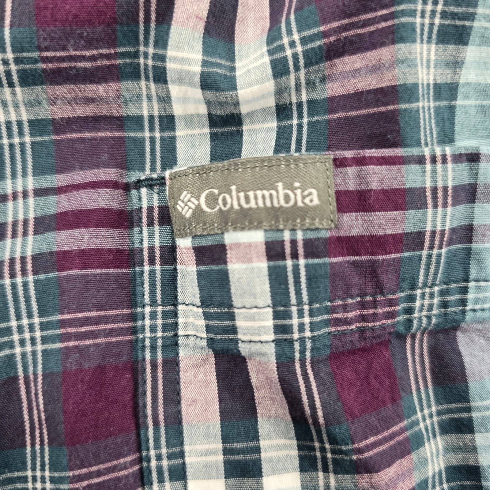 Columbia Button Down Mens XXL Shirt Purple Teal Plaid Long Sleeve AM7968 - Thumbnail 4