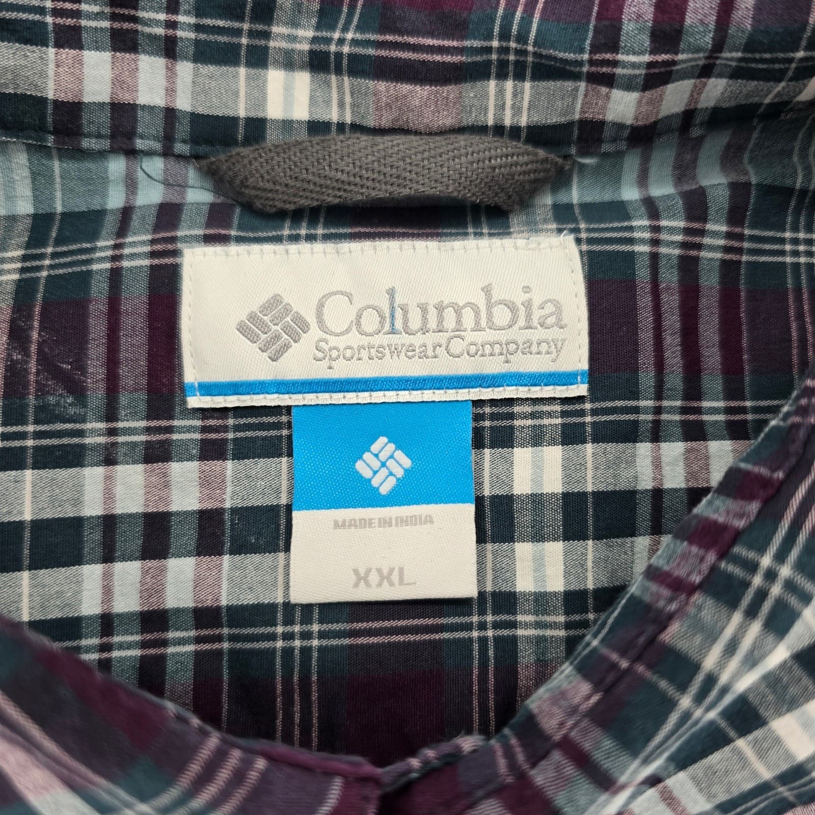 Columbia Button Down Mens XXL Shirt Purple Teal Plaid Long Sleeve AM7968 - Thumbnail 2