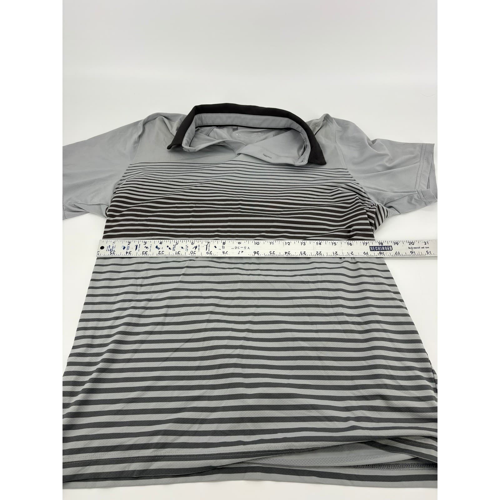 Under Armour Mens Striped Golf Polo Shirt HeatGear Gray Black Medium - Thumbnail 5