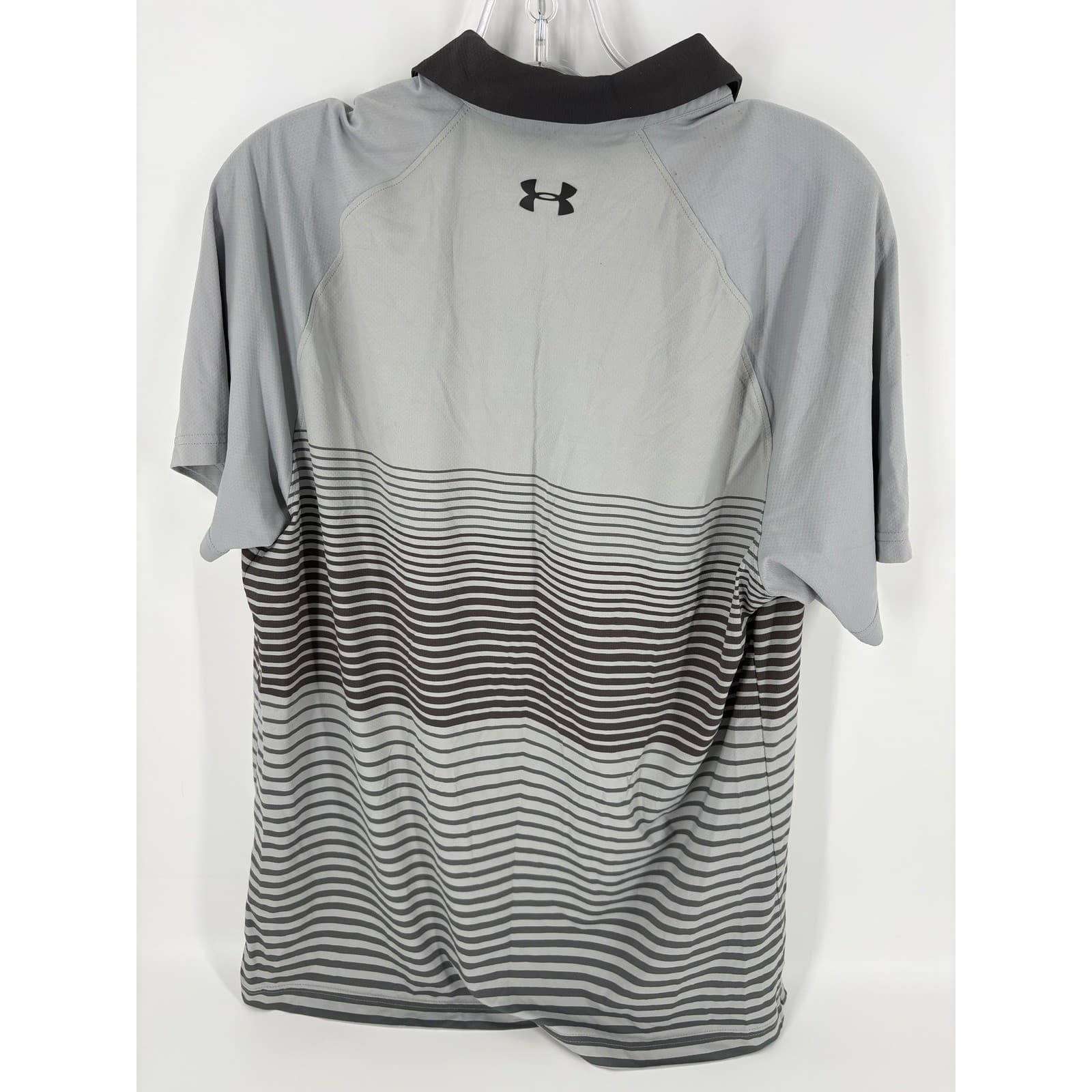 Under Armour Mens Striped Golf Polo Shirt HeatGear Gray Black Medium - Thumbnail 4