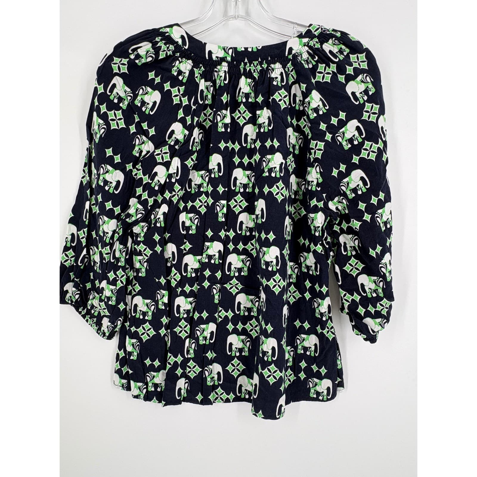Crown & Ivy Petite Women's Navy Elephant Print 3/4 Sleeve V-Neck Blouse PL - Thumbnail 7