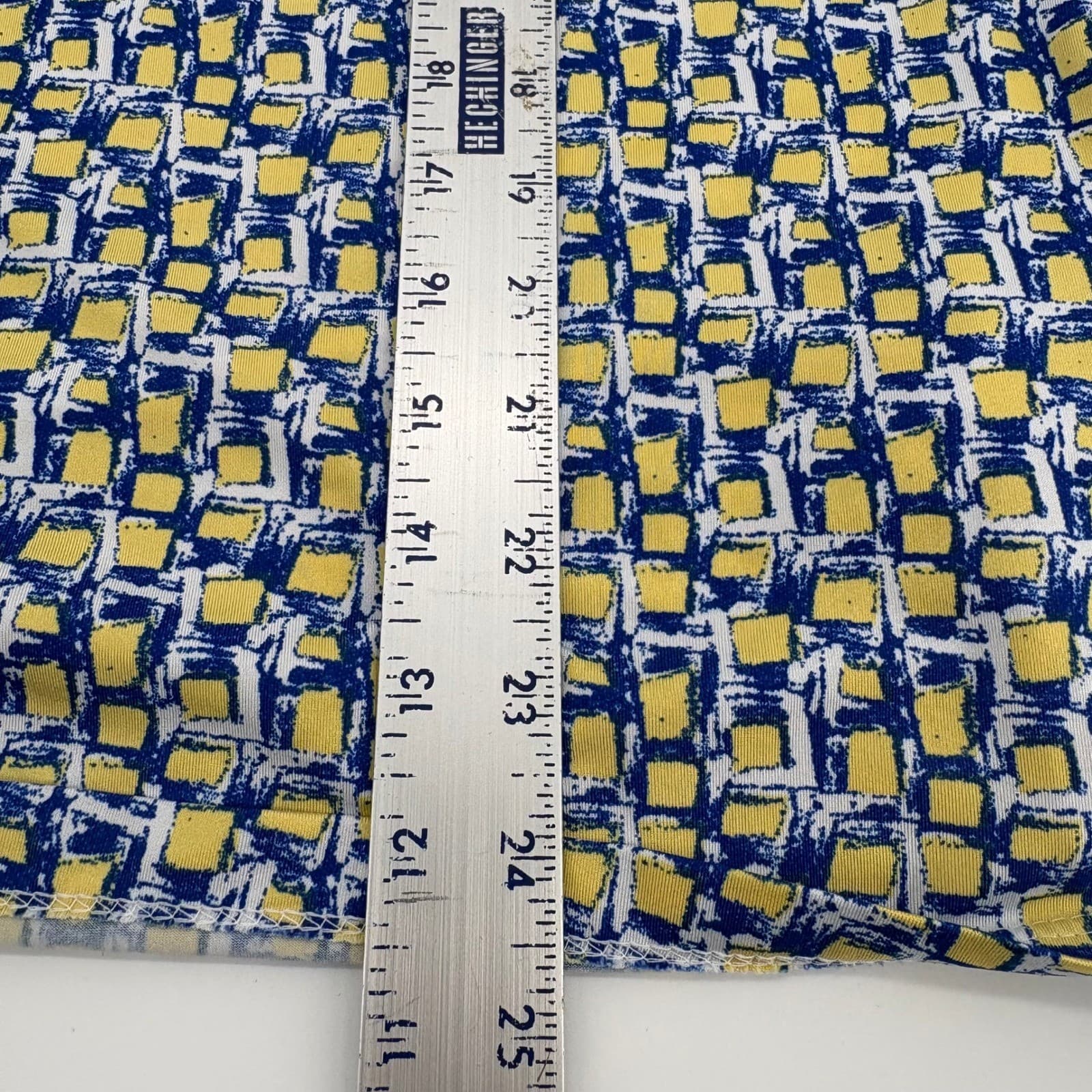 Southern Lady 1X Blue Yellow Abstract Print Short Sleeve Button Down Shirt - Thumbnail 6