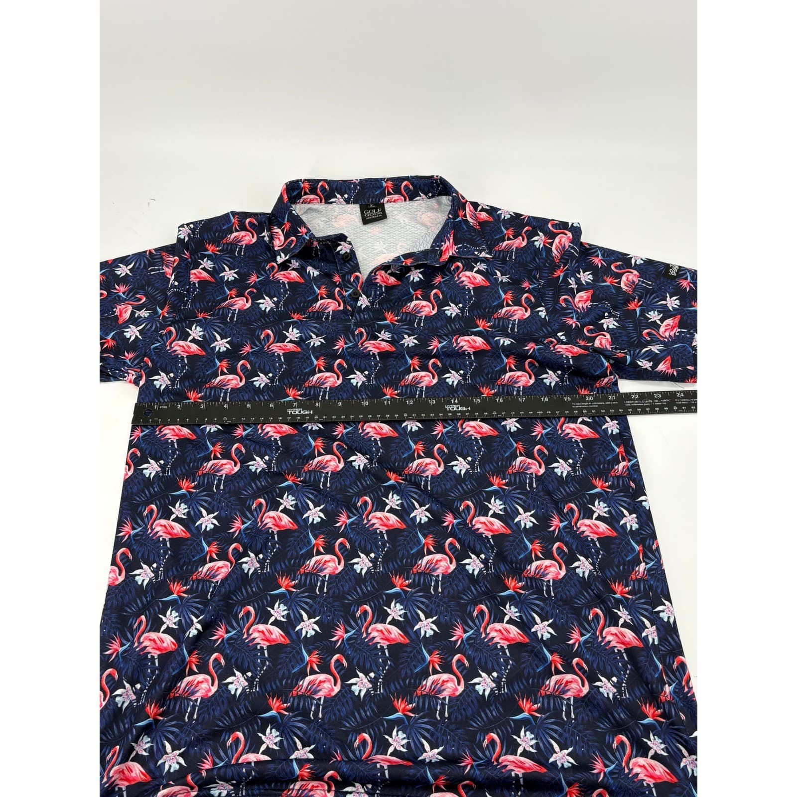 Golf Gods Australia Flamingo Floral Golf Polo Shirt XL Navy Pink Mens - Thumbnail 6