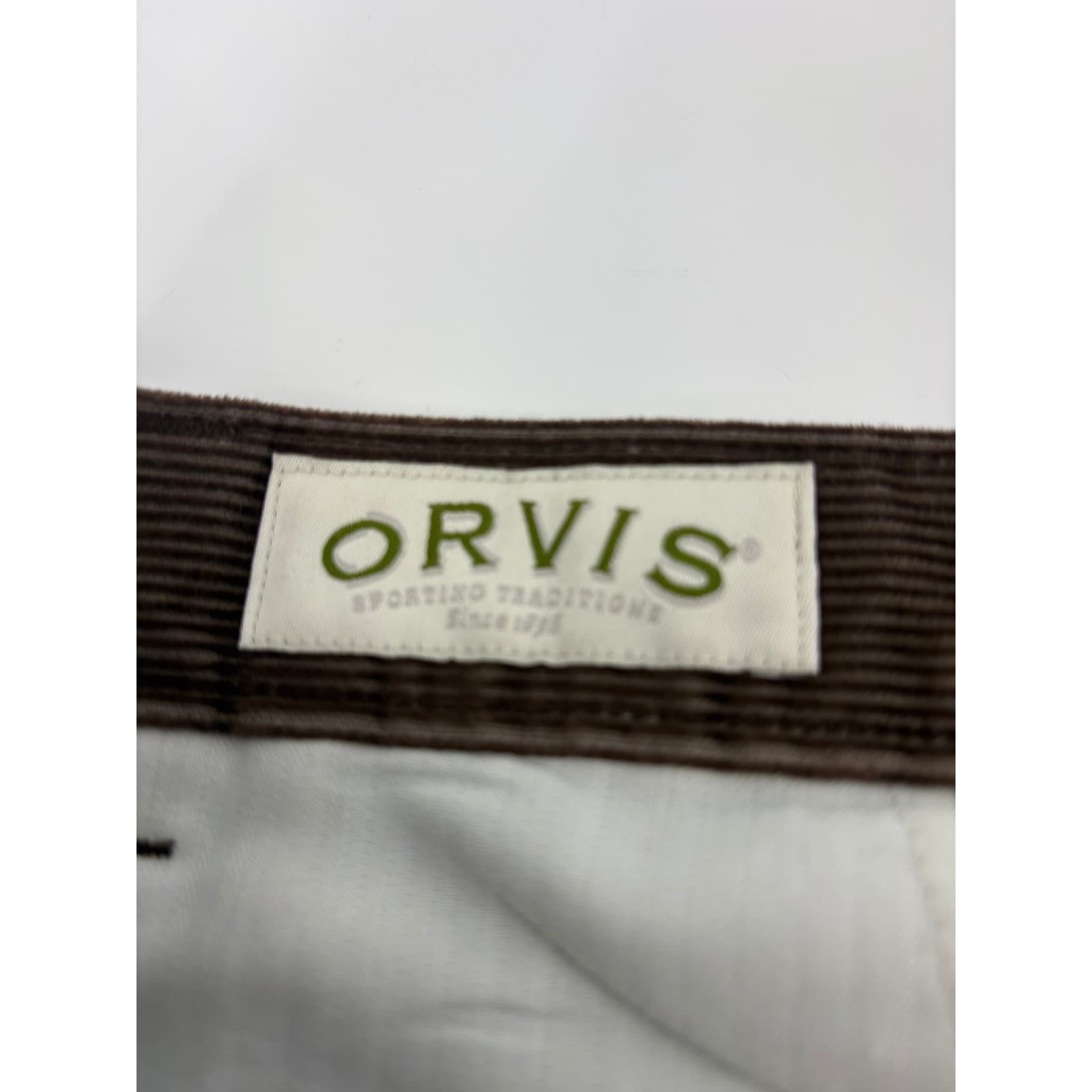 Orvis pants men size 40x29 Brisbane Moss Corduroy wide wale thick heavy leather - Thumbnail 2