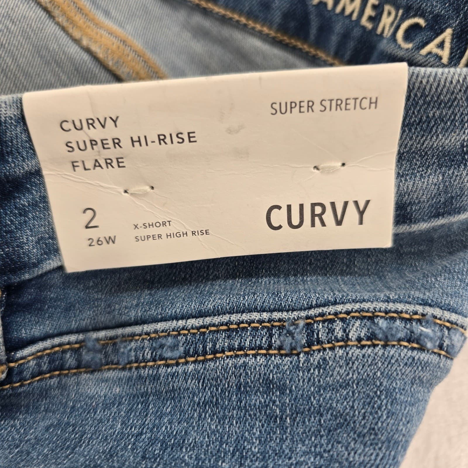 American Eagle Jeans Womens 2 Curvy Super Hi-Rise Flare Blue Distressed Stretch - Thumbnail 6