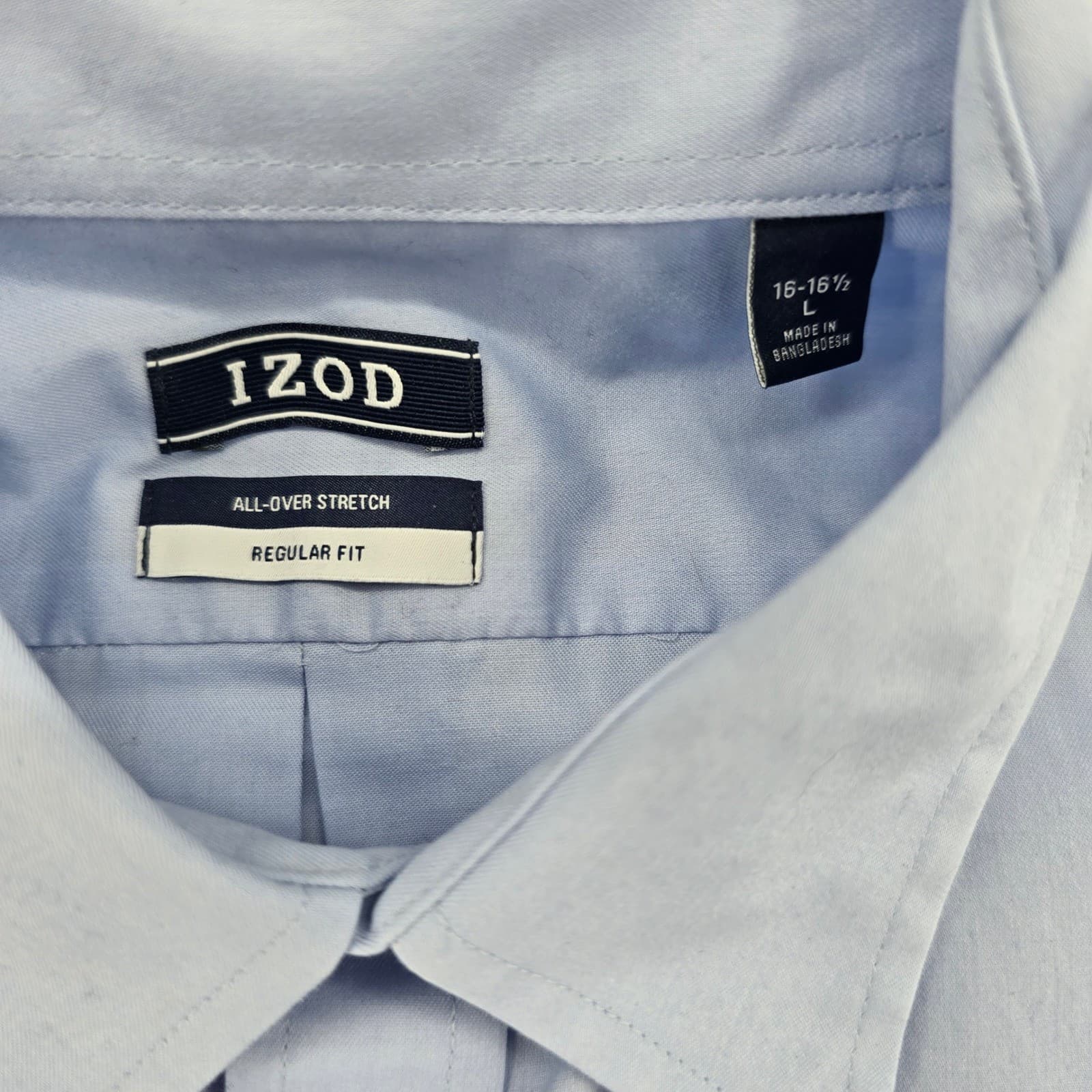 IZOD Button Down Shirt Mens Large Short Sleeve Blue All-Over Stretch Regular Fit - Thumbnail 2