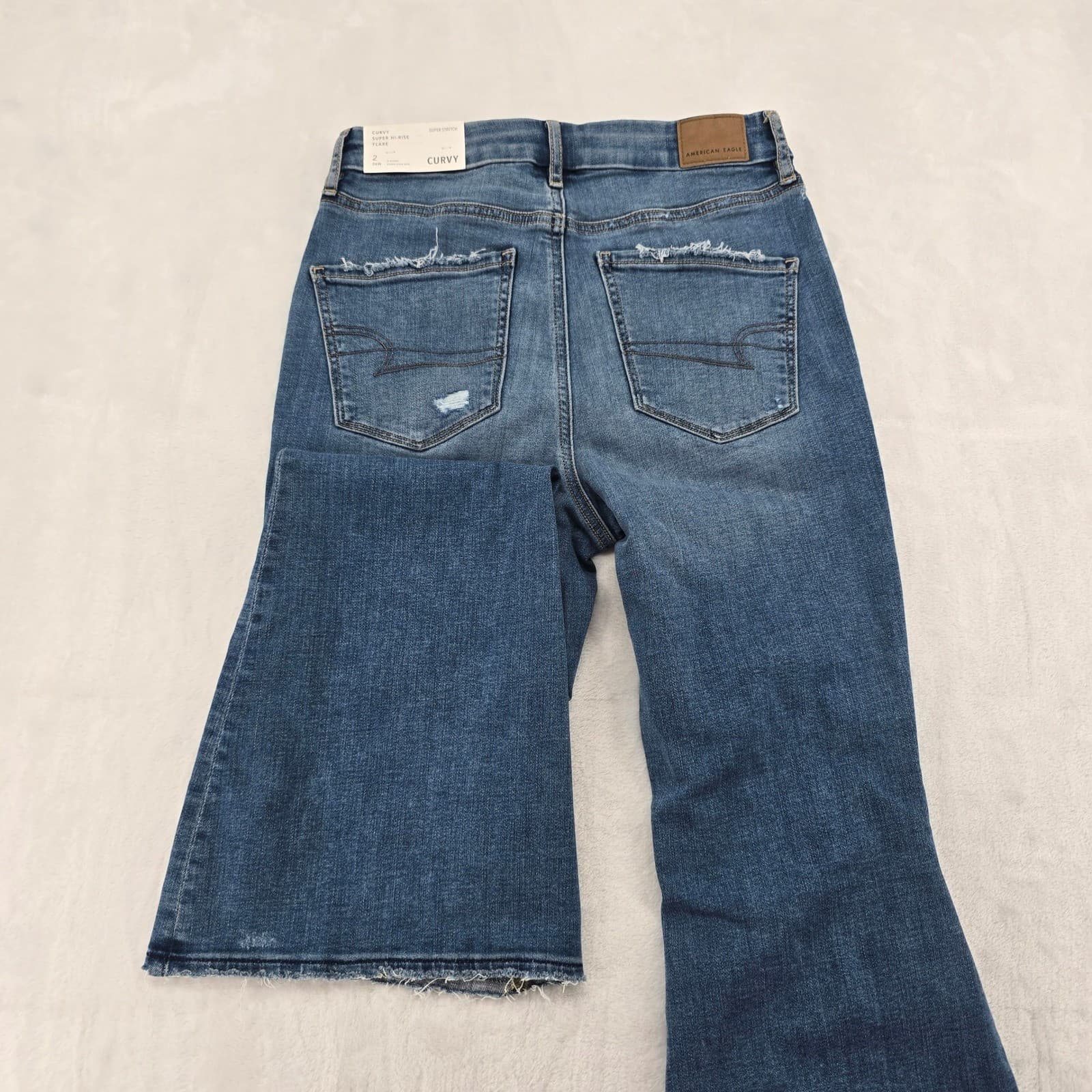 American Eagle Jeans Womens 2 Curvy Super Hi-Rise Flare Blue Distressed Stretch - Thumbnail 9