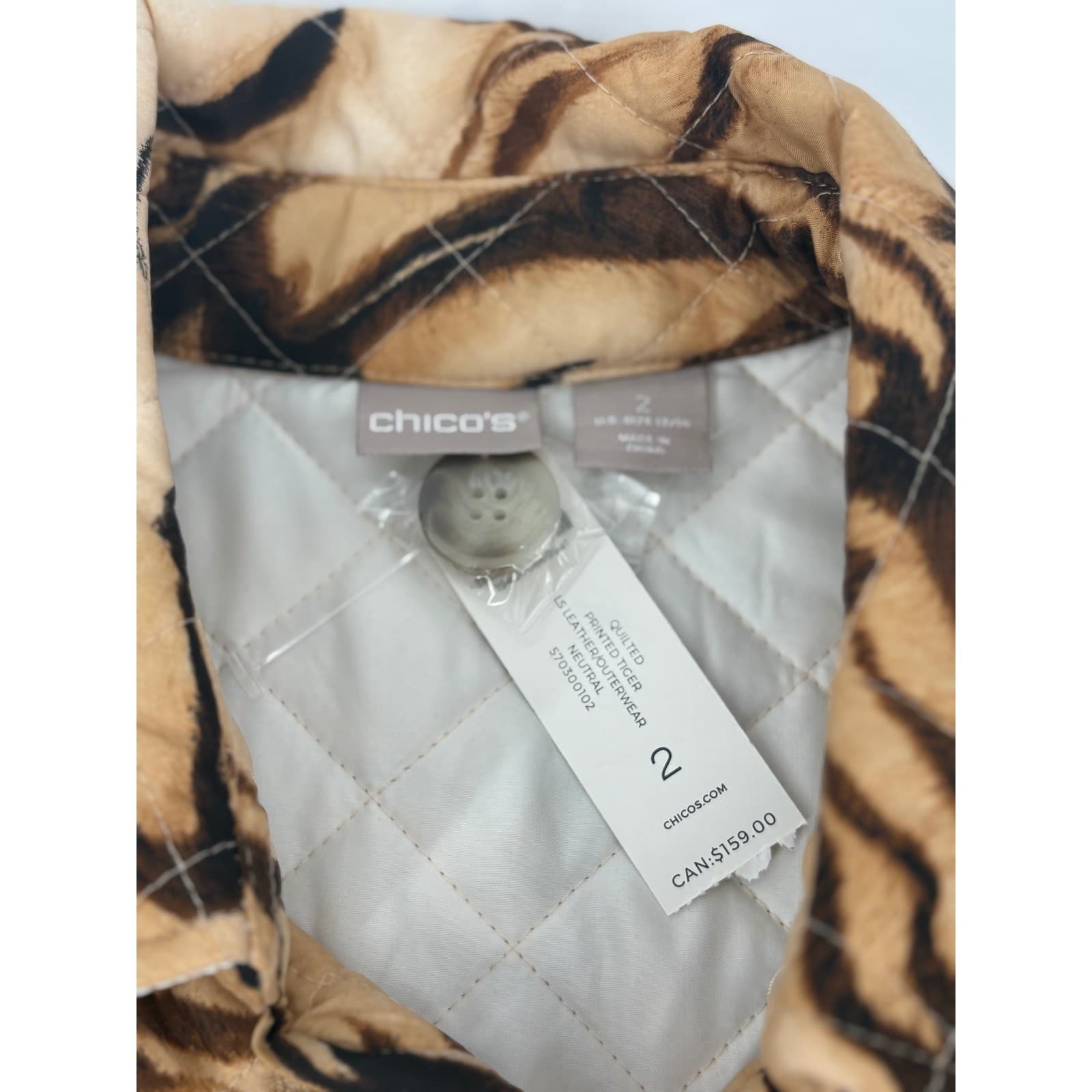 NWT Chico's Quilted Jacket Tiger Print Coat $139 Sz. 2 (Large) Outerwear - Thumbnail 5