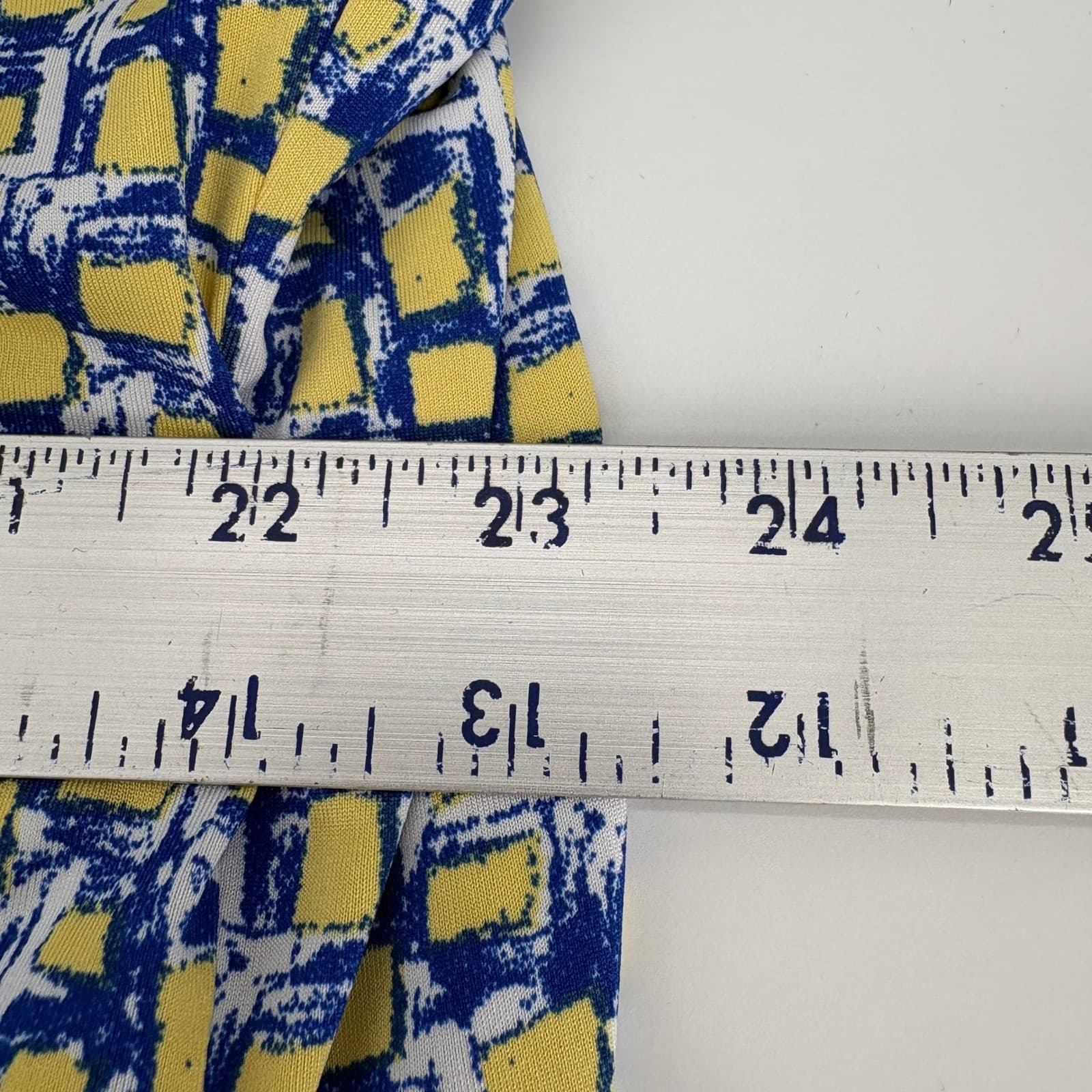 Southern Lady 1X Blue Yellow Abstract Print Short Sleeve Button Down Shirt - Thumbnail 5