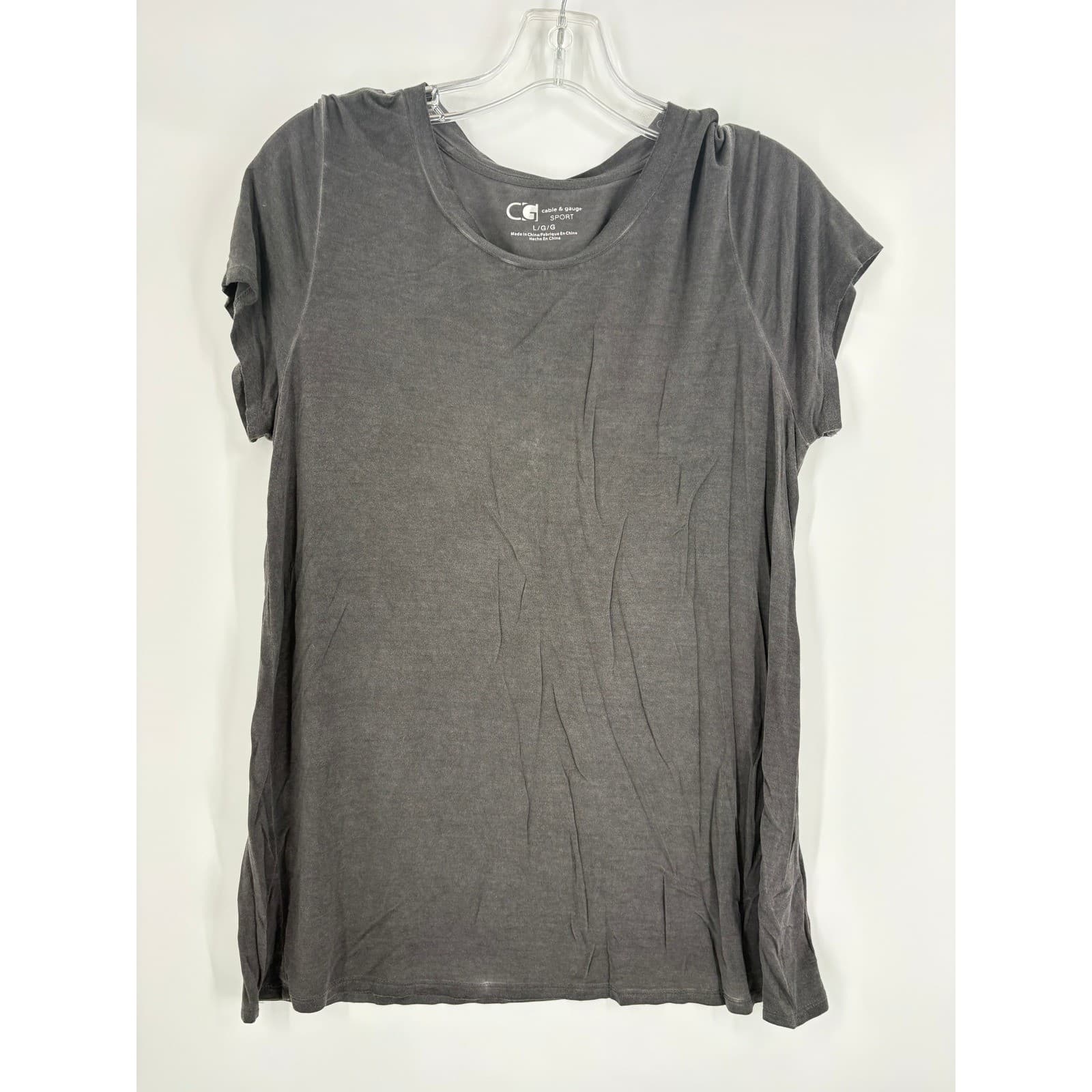 Cable & Gauge Sport Black Slub Knit T Shirt Top Women L G G V Neck Casual - Thumbnail 5