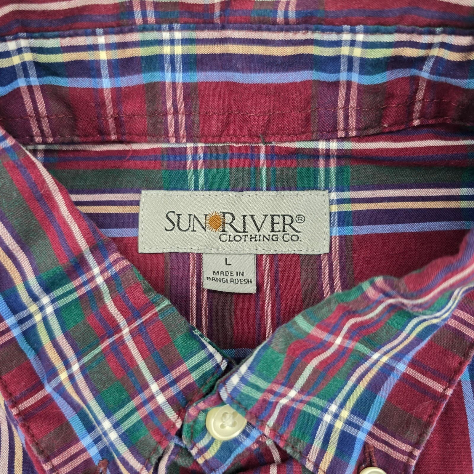 Sun River Clothing Co Shirt Mens Large Button Down Maroon Plaid Long Sleeve - Thumbnail 2